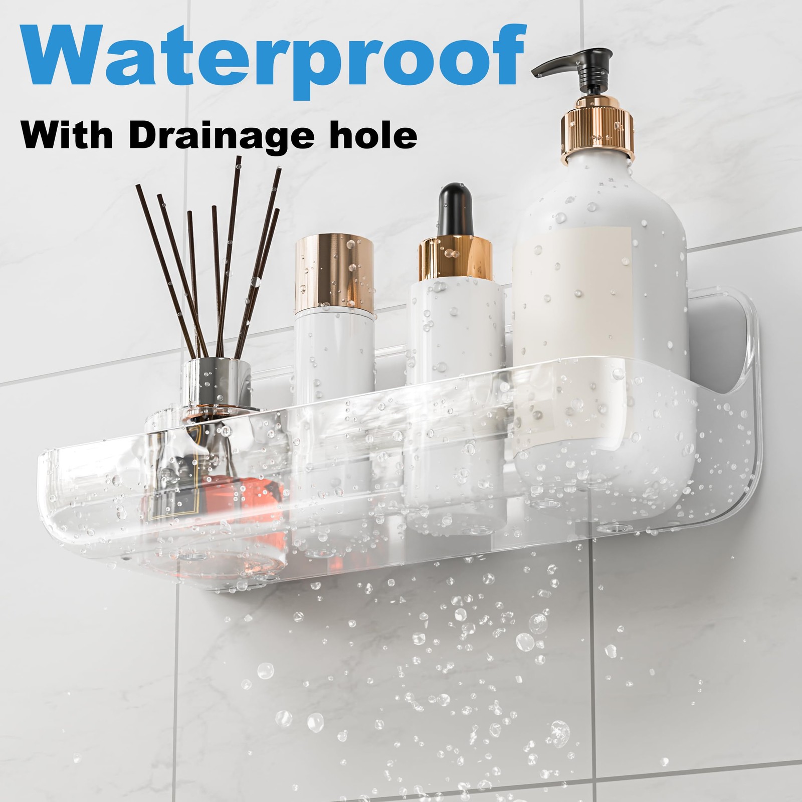 Kawfle Adhesive Shower Caddy, 2 Pack Acrylic Bathroom Shelves, No Drill Wall