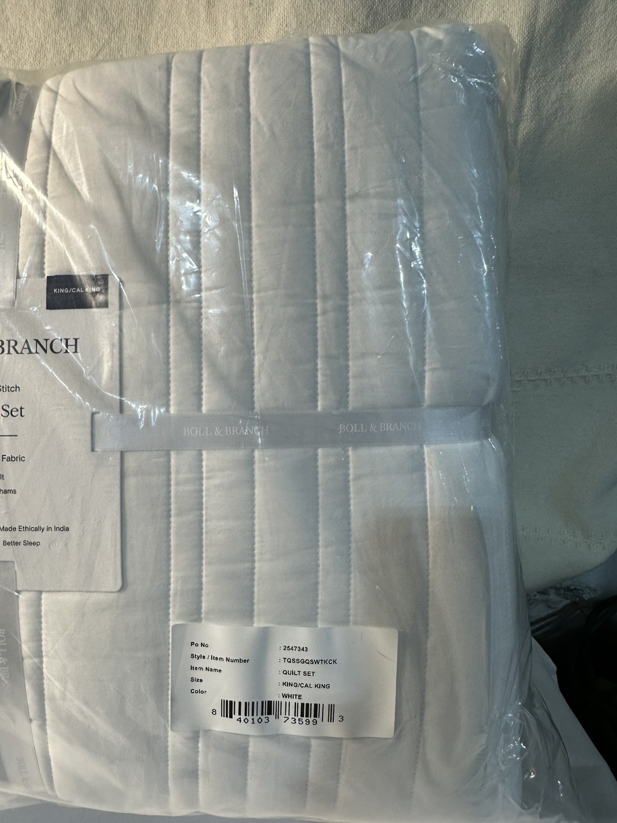 NEW Boll & Branch Signature Stripe Quilt and Shams Set White King/Cal King