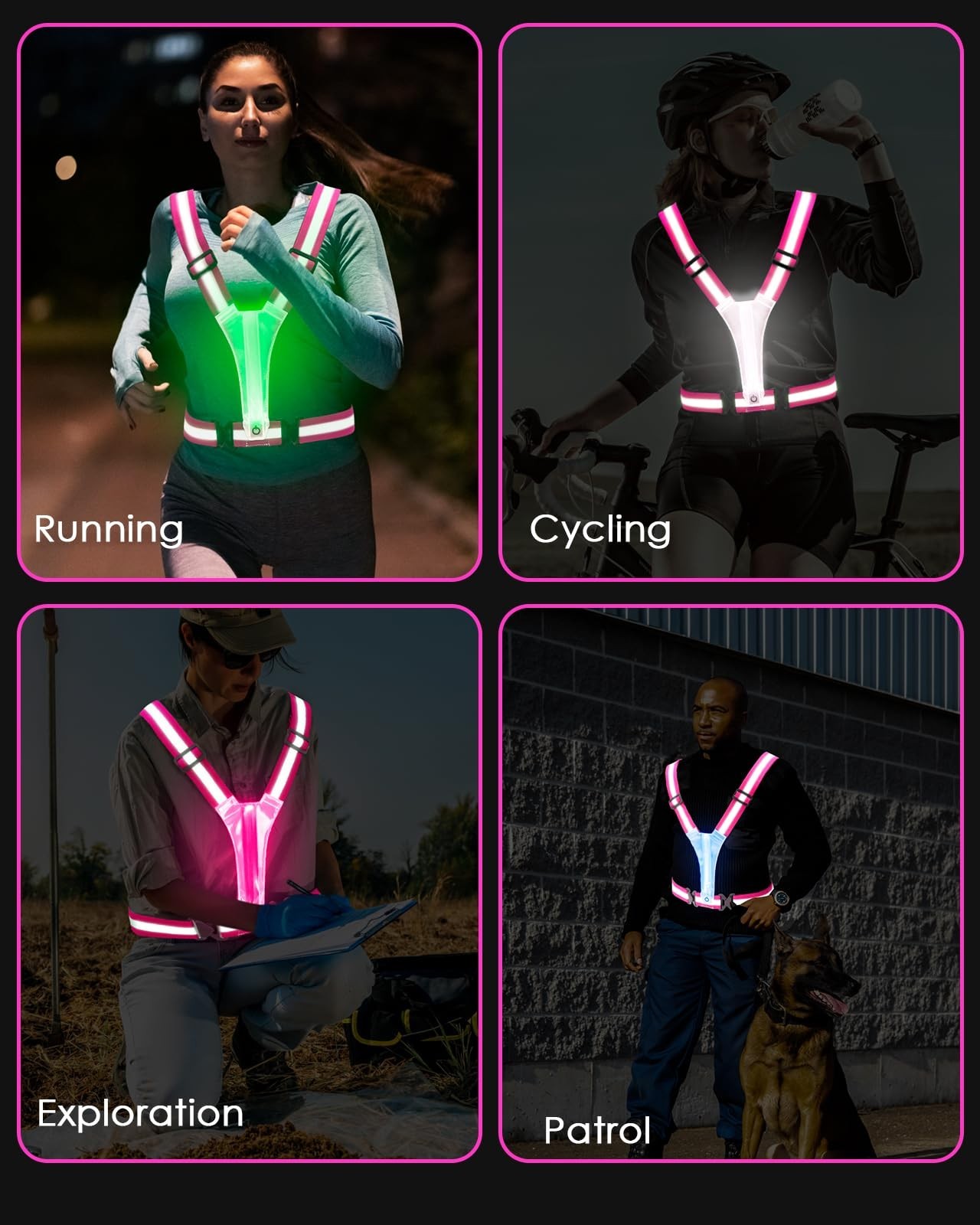 High Visibility Reflective Running Vest 5 Lights Rechargeable Adjustable