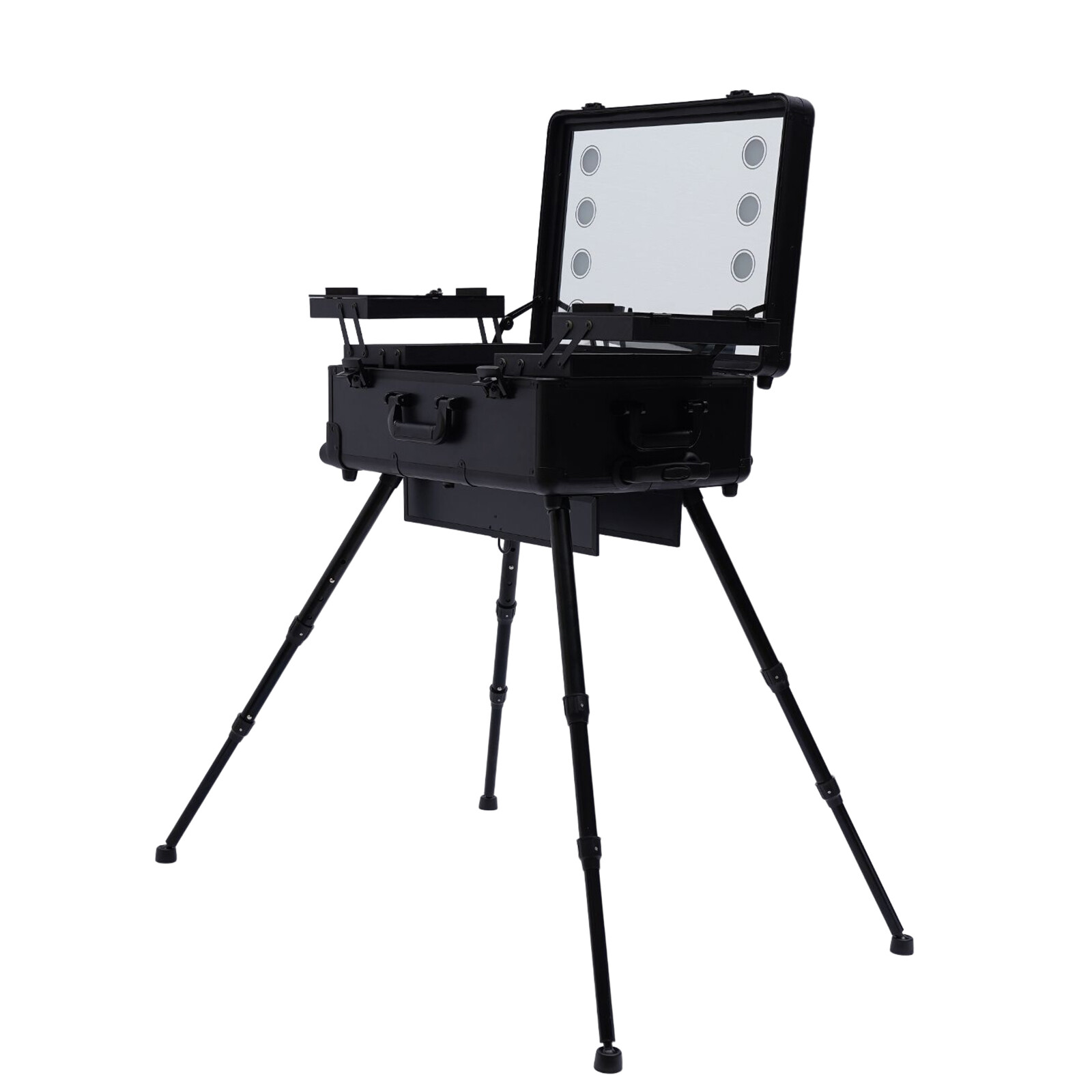 Pro Rolling Makeup Case Travel Cosmetic Trolley Organizer With LED Light Mirror