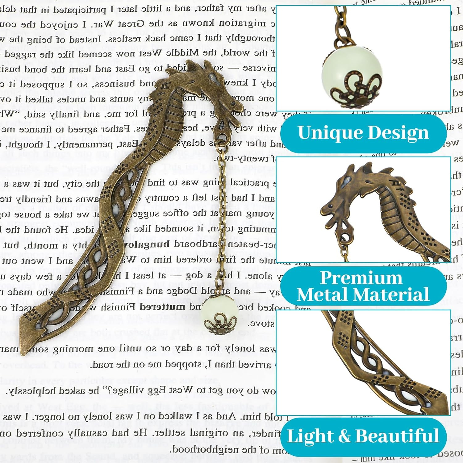 Dragon Bookmark, Fantasy Bookmark Gifts Glow in the Dark, Metal Bookmarks for Bo