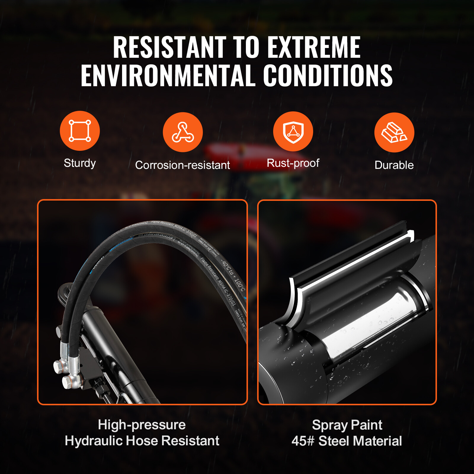 VEVOR Hydraulic Top Link Cat.1-1 (11 in 20-7/8~31-7/8 in) with 2 Hoses