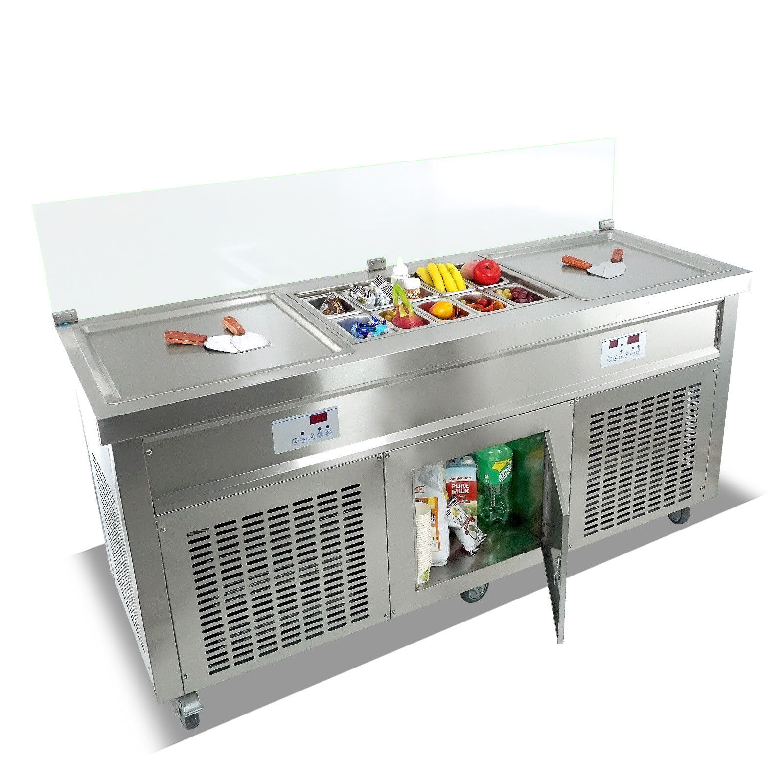 Commercial ETL Double Square Pans Fried ice Cream Machine, 10 refrigerated tanks