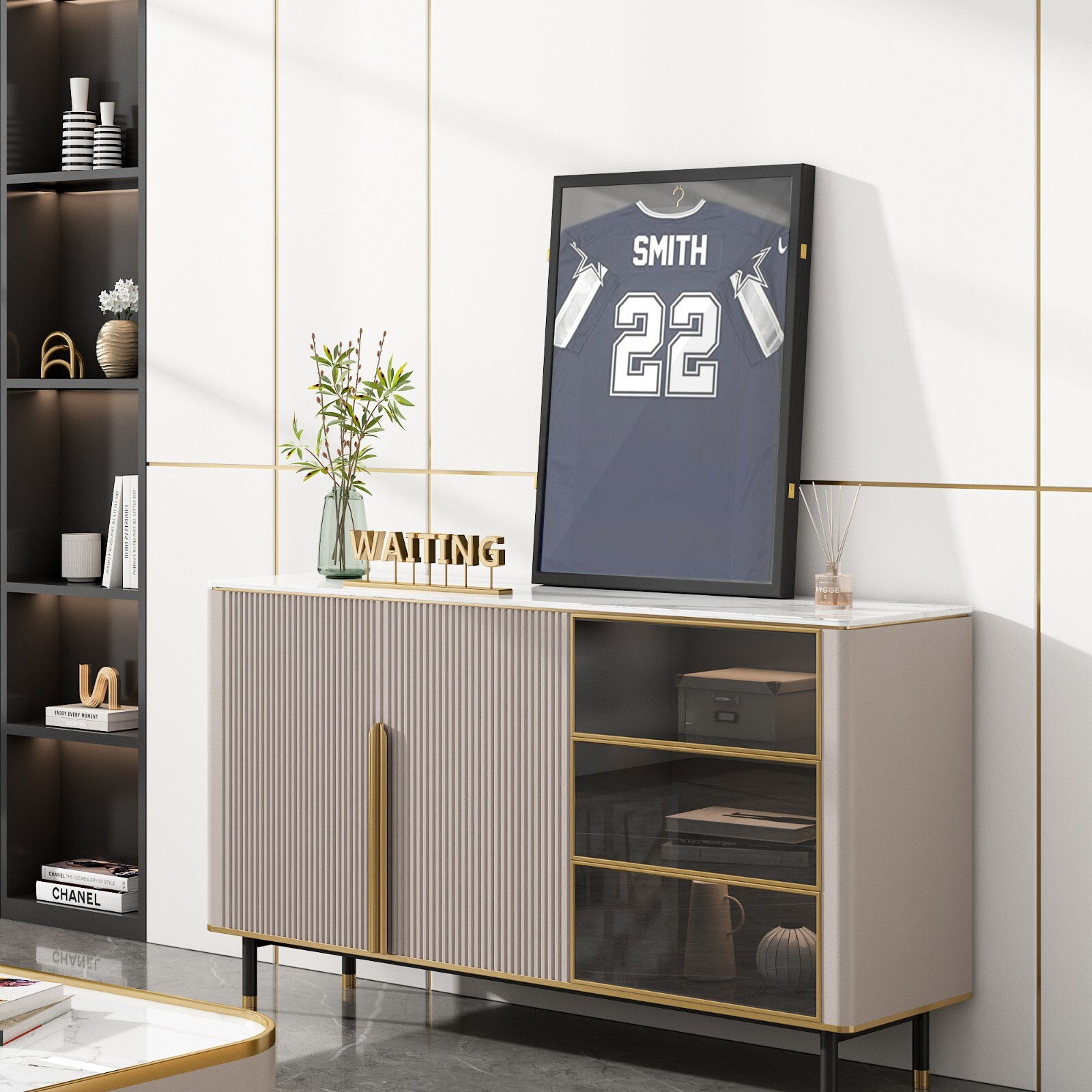 Jersey Display Case Frame Shadow Rack Box Exquisite Lockable with Hanger Wood