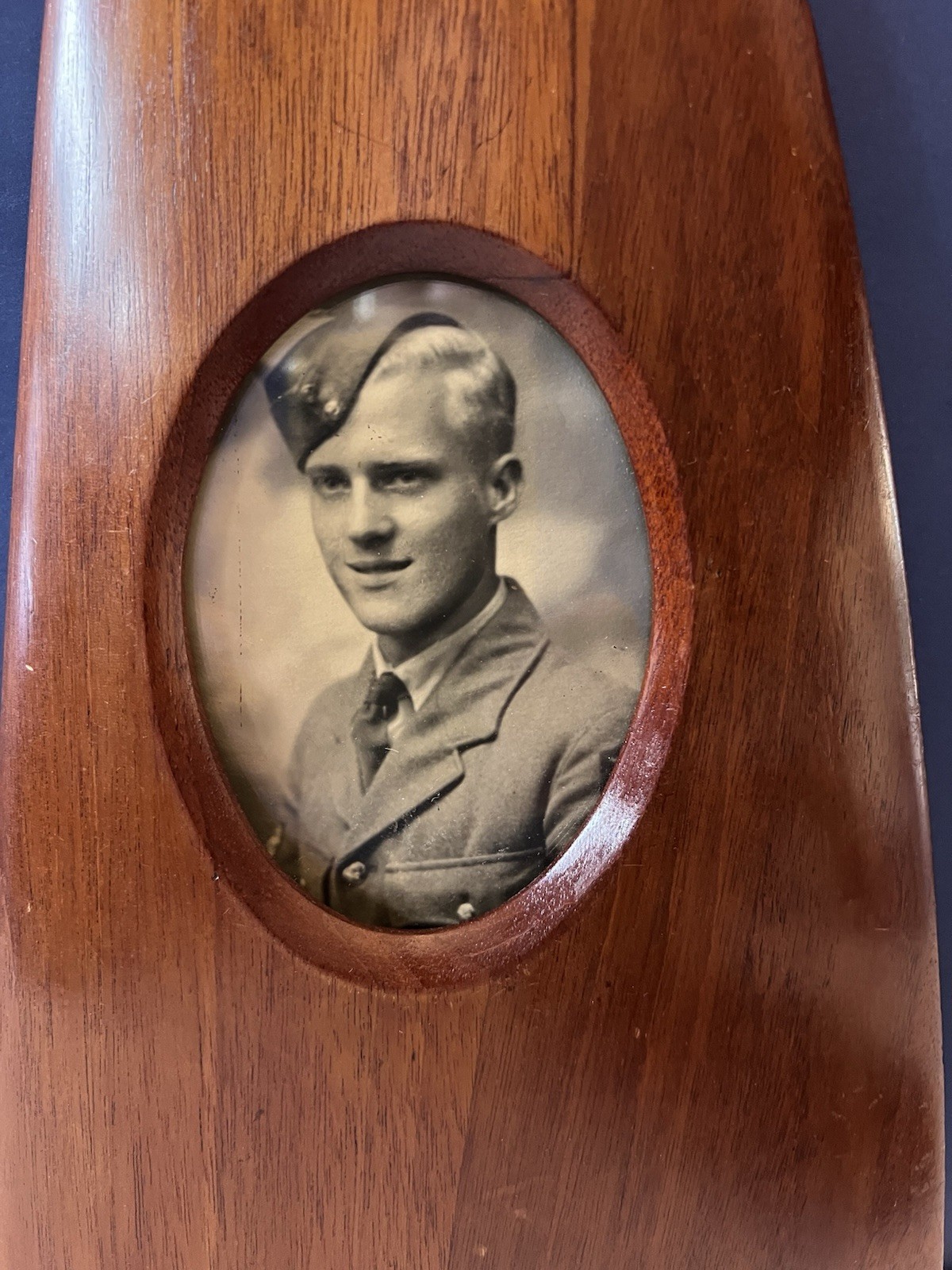 Pair of Antique WWI Photo Frames of Soldier Made From Airplane Propellars