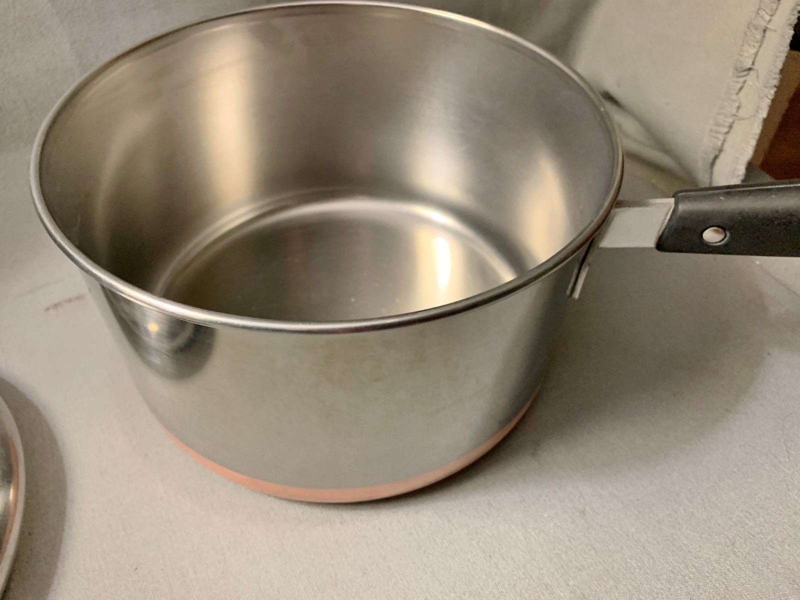 VTG PRE 68 REVERE WARE 4 QT SAUCE POT PAN LONG HANDLE LID COPPER STAINLESS STEEL