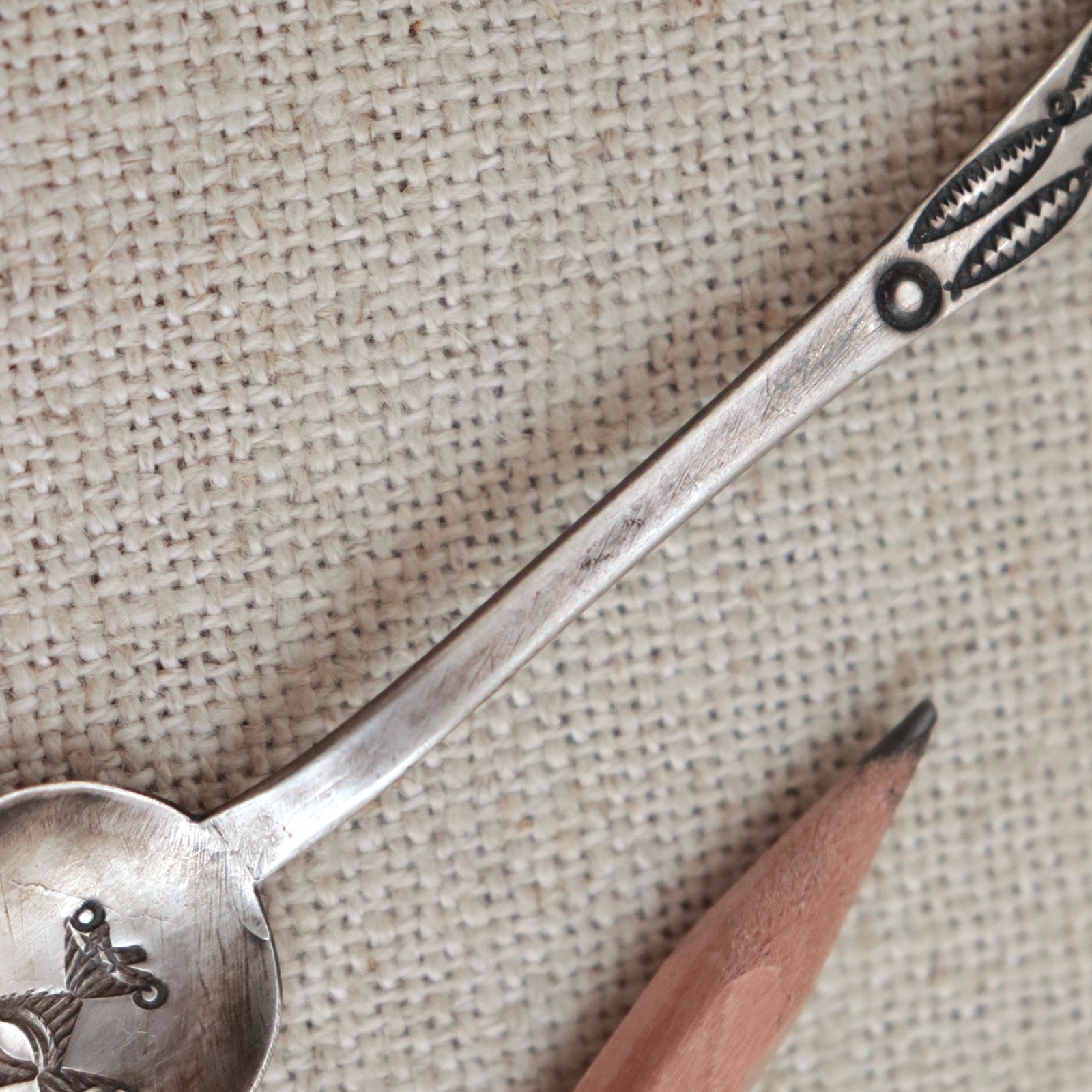 Early Navajo Ingot Silver Spoon 1900s Bench Stamped Handle Sterling Antique Vtg