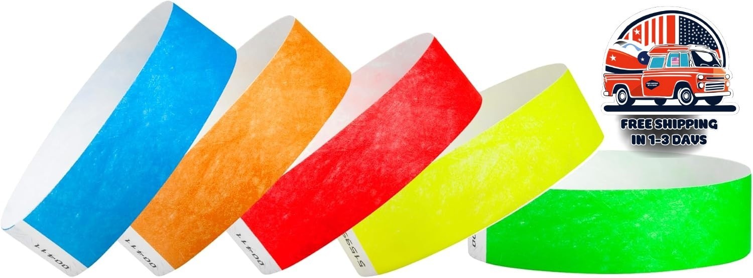 500 Paquetes De Pulseras De Papel Para Eventos, 5 Colores Neón A Prueba De Agua