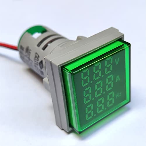 with Three-Digit Display AC Current, Voltage, Frequency Indicator, 22mm Green