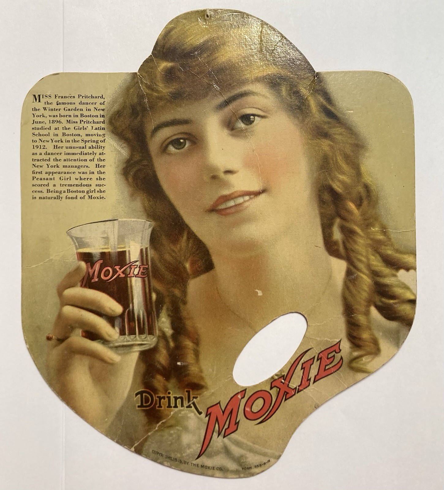 1915 Moxie Drink Advertising Handheld Paper Fan by Francis Pritchard
