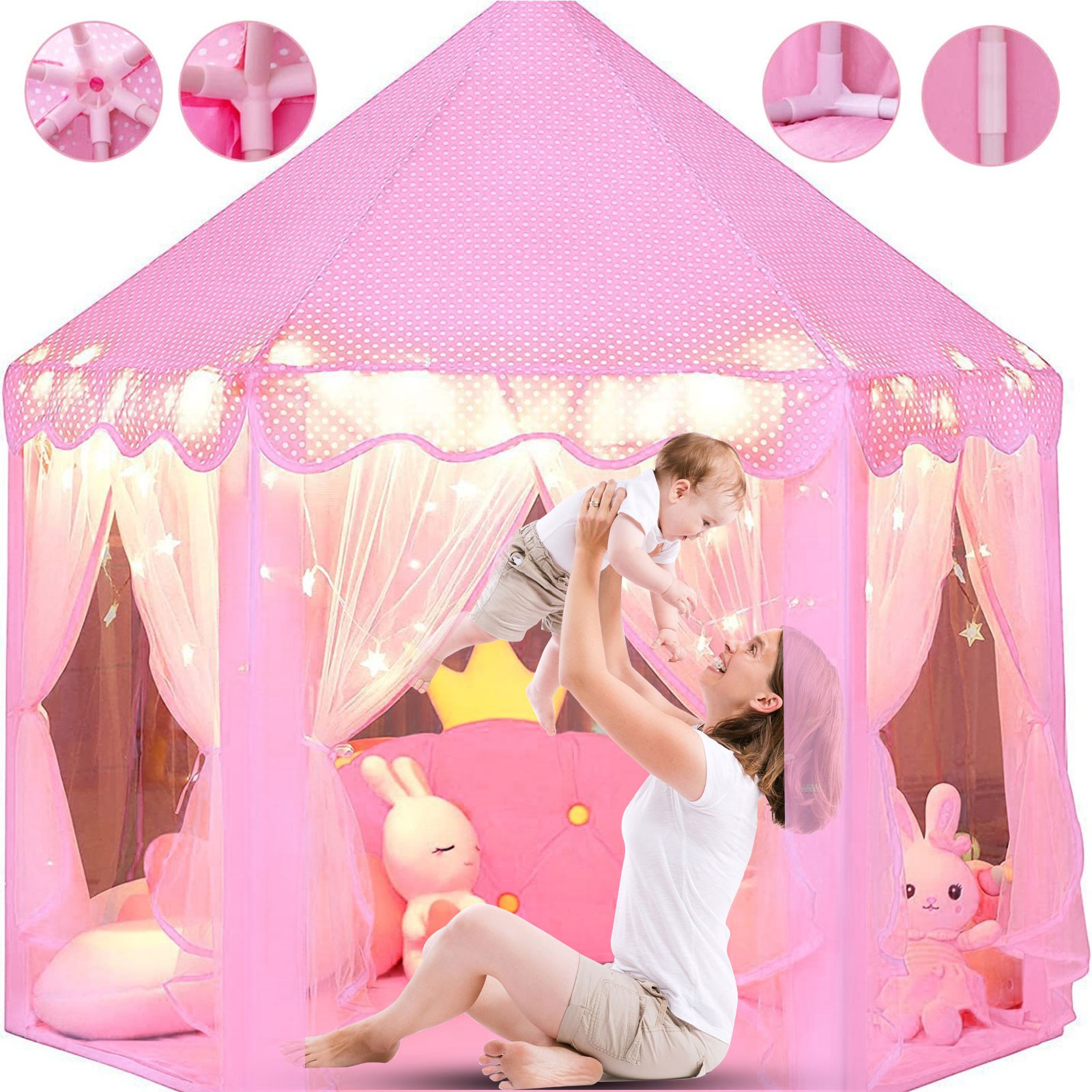 Girls Princess Castle Play Tent Large Indoor Outdoor Kids Playhouse Gift Pink US
