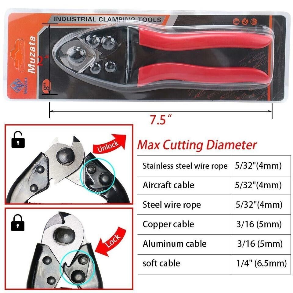 Cable Cutters Heavy Duty Stainless Steel Wire Rope Seal Aircraft Cutter up to 5/