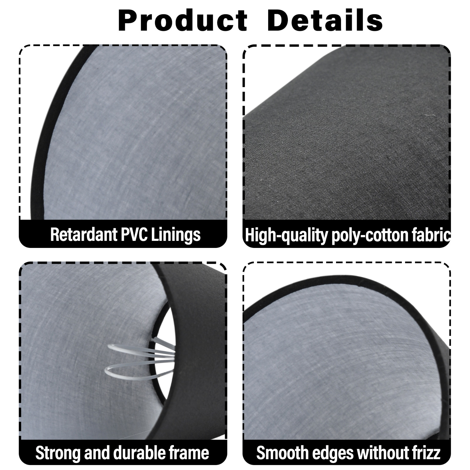 Set of 6 Black Clip-On Chandelier Lamp Shades for E12 Bulbs, Mini Fabric Shades