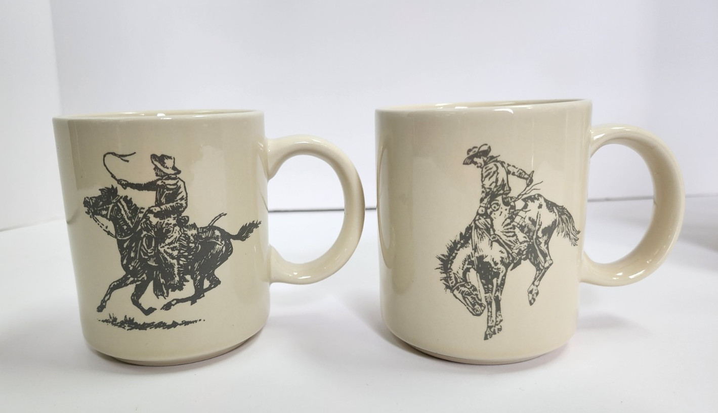 VTG Marlboro/Cowboy/Remington Art Ceramic COFFEE MUG SET OF 4 Cream