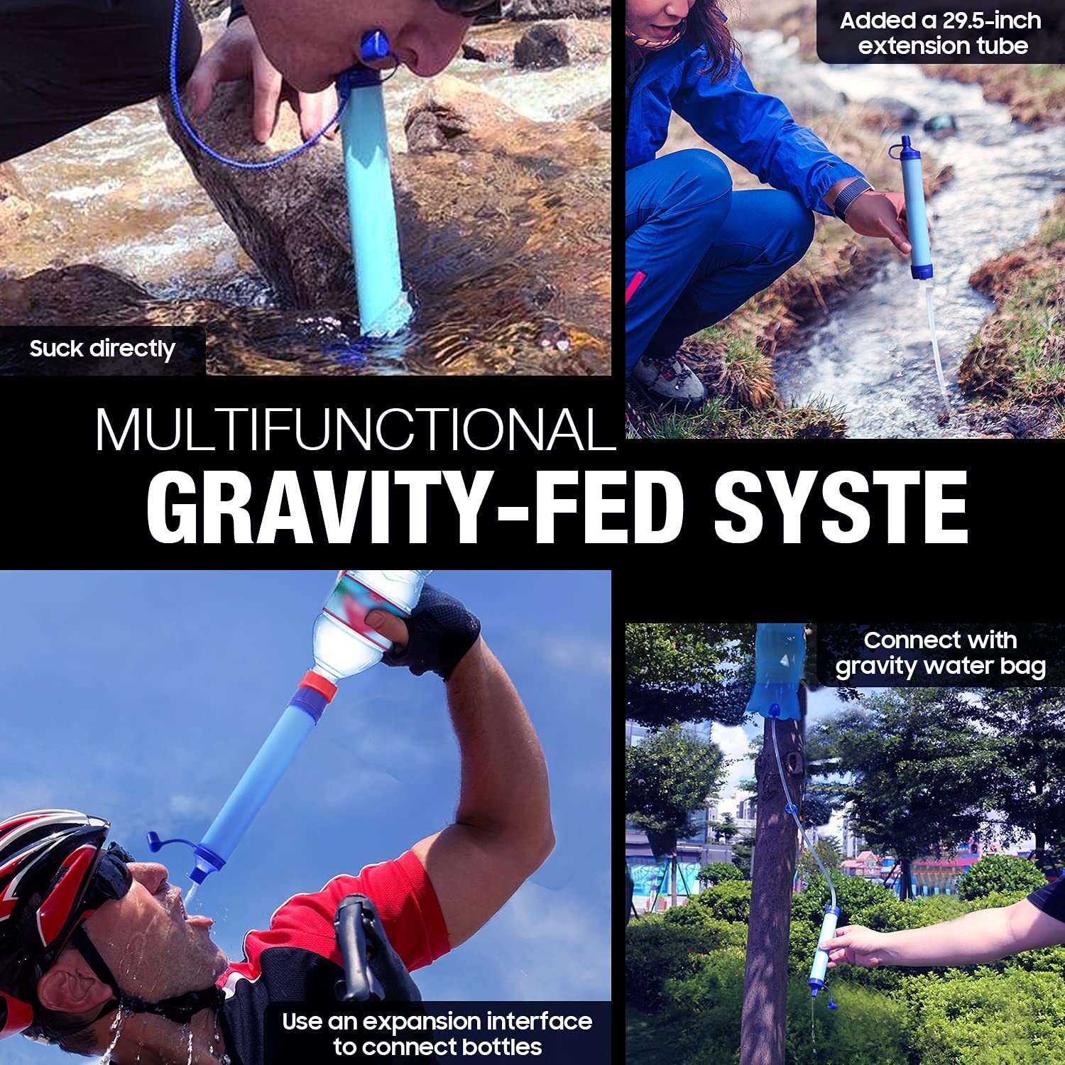 Gravity Water Filter Straw, Camping Water Filtration System|Water Purifier Straw