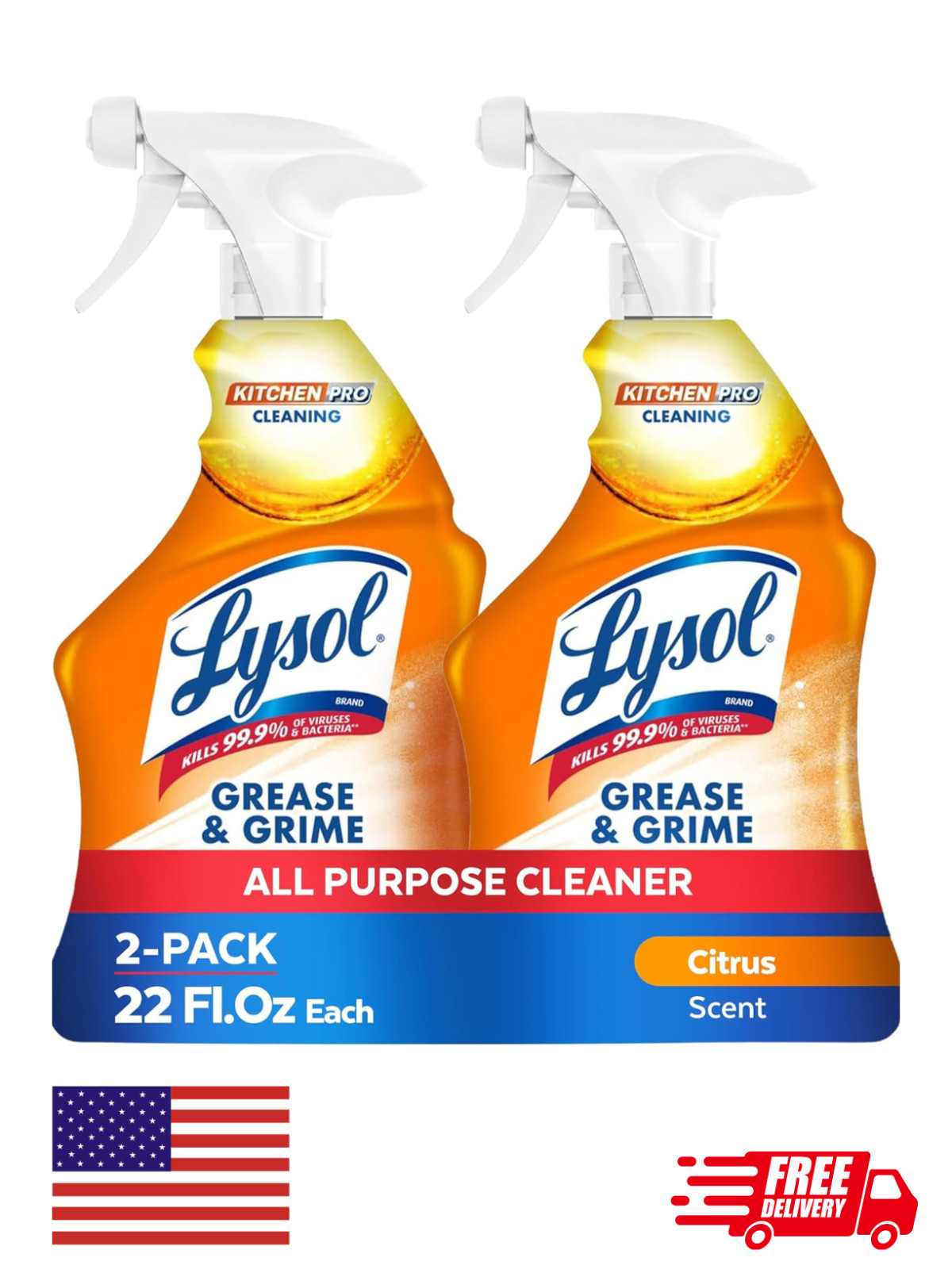 Lysol Pro Kitchen Cleaner Degreaser Citrus Scent 22oz Spray 2 Pack