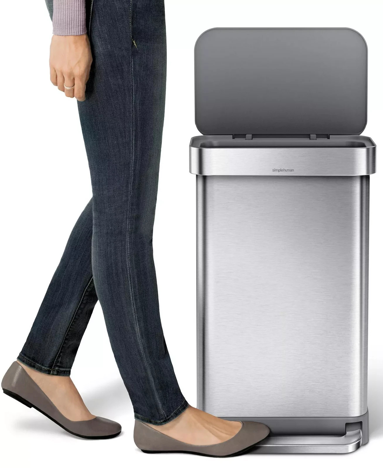 simplehuman 45 Liter Rectangular Step Kitchen Trash Can with Liner Pocket, Stain