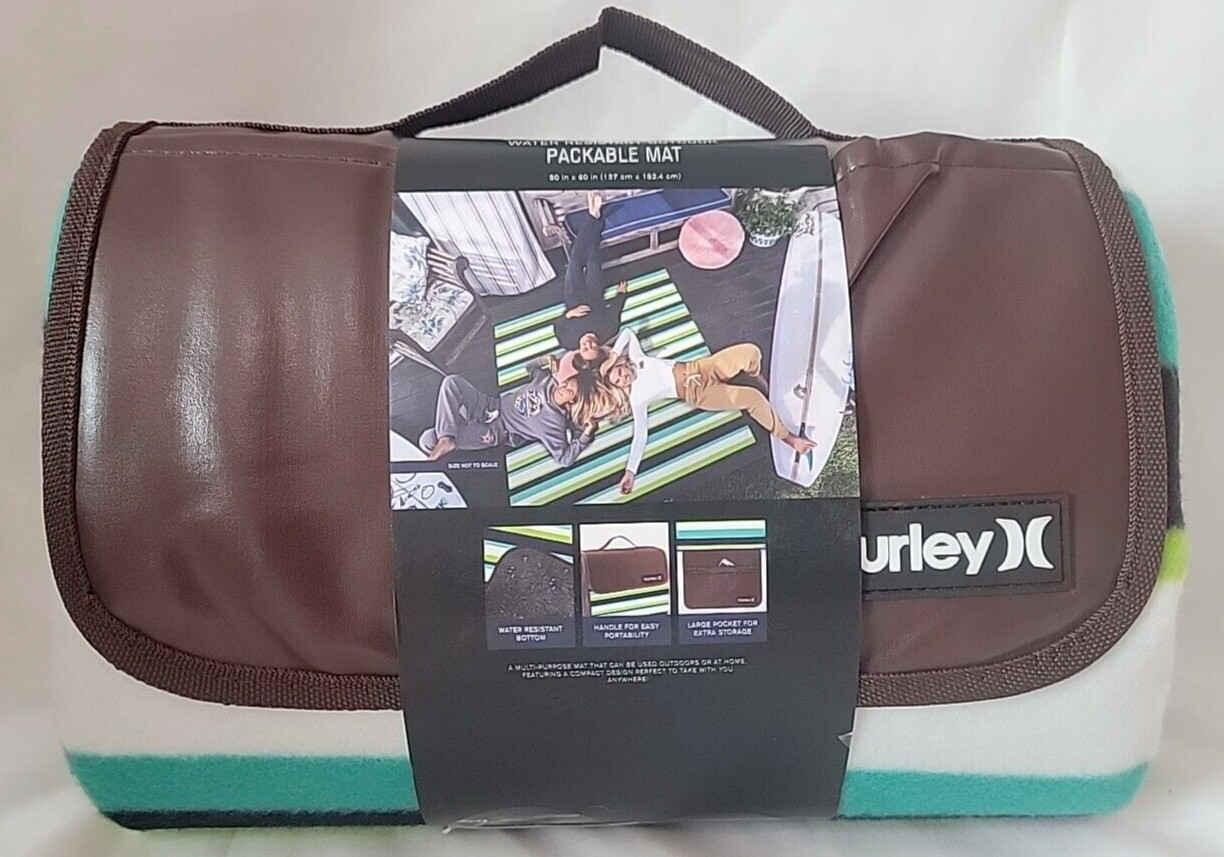 Hurley Outdoor Packable Mat 50" x 60" Striped Picnic Beach Blanket Pad