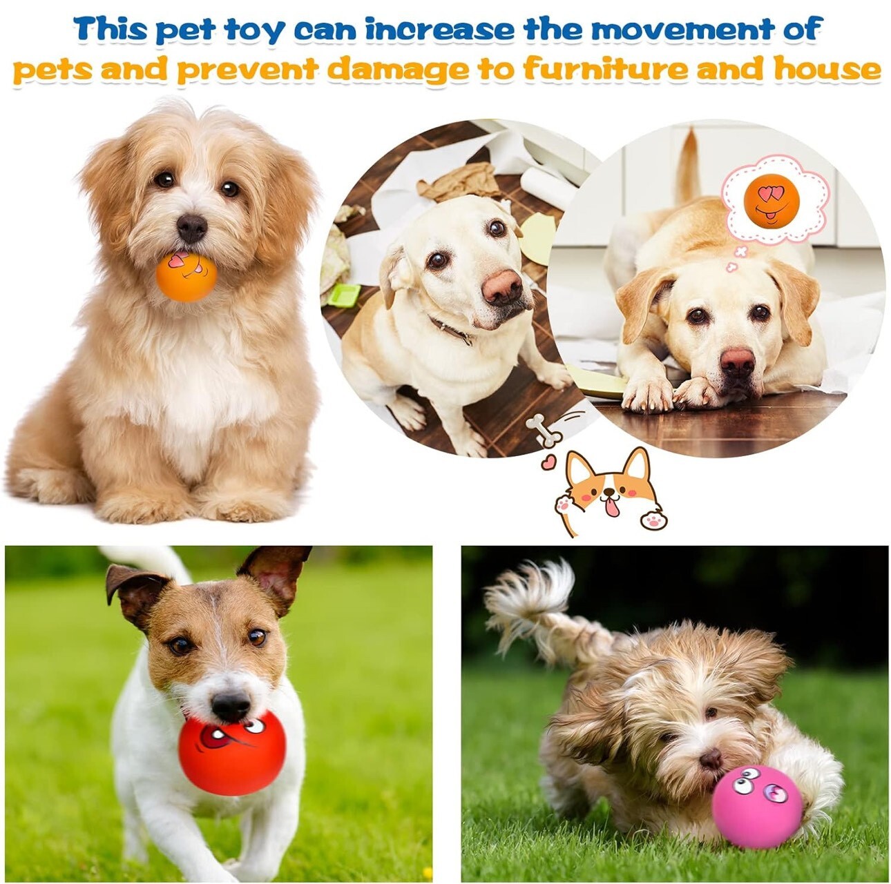 Squeaky Dog Toys Latex Rubber Soft Fetch Play Pet Balls Small Medium Dogs 6 PCS