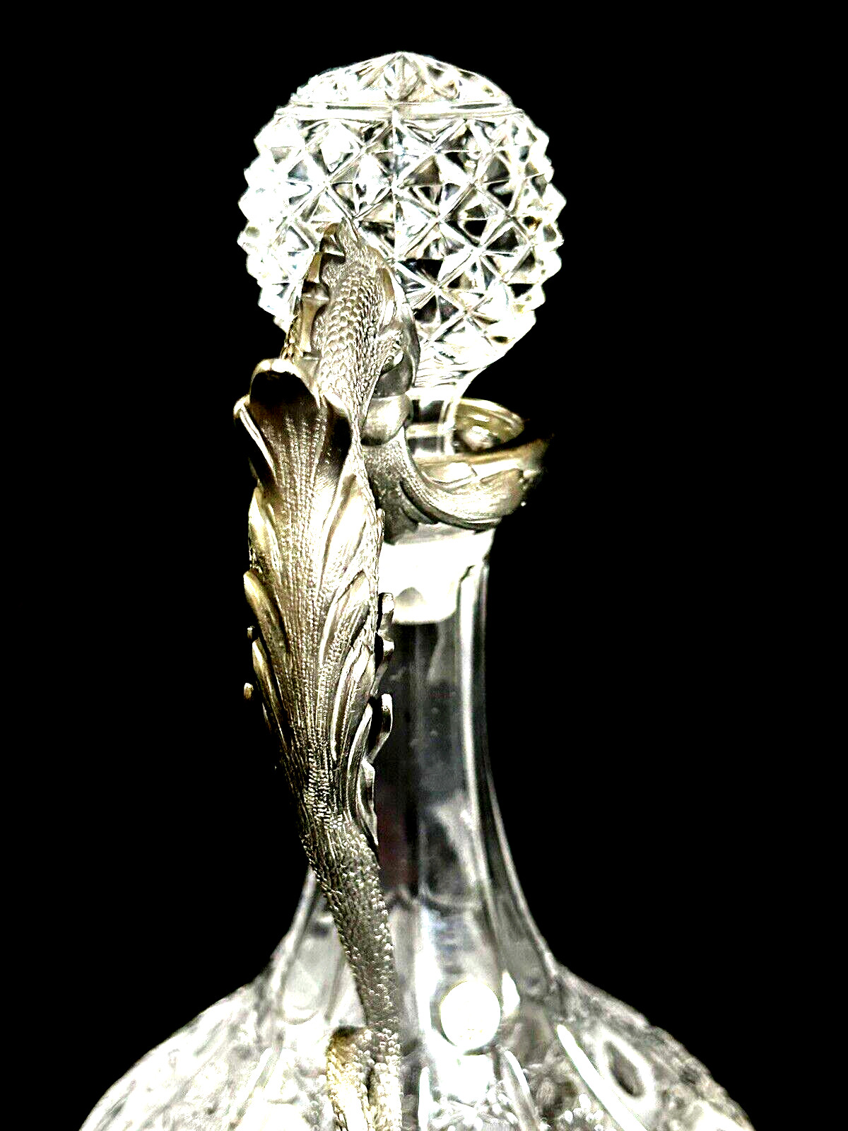 Glass Crystal Decanter Dragon Handle 11.5" Tall Italy