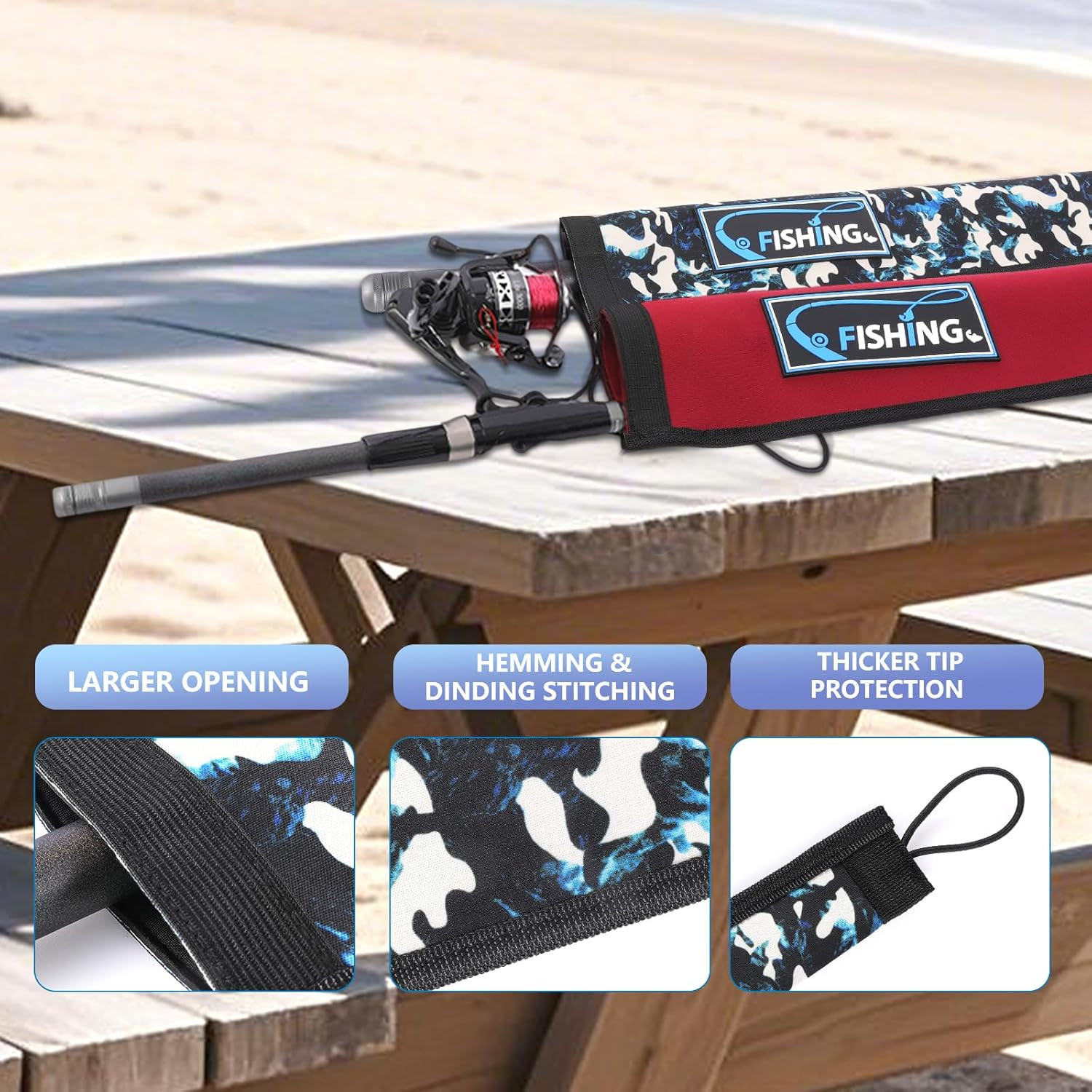 Lightproof Neoprene Fishing Rod Sleeve - Fishing Rod Cover for Storage & Transpo