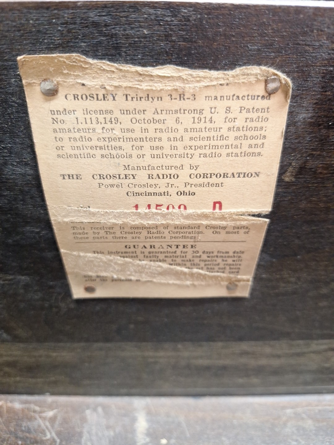 Crosley Trirdyn 3-Tube 3R3 1925 Radio