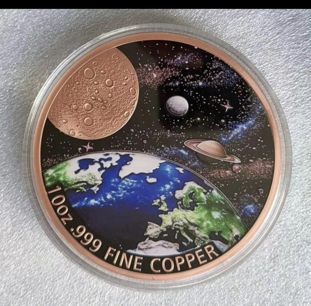 10 Oz Fine Copper .999 Space Universe Colorized In CAPSULE PRESALE