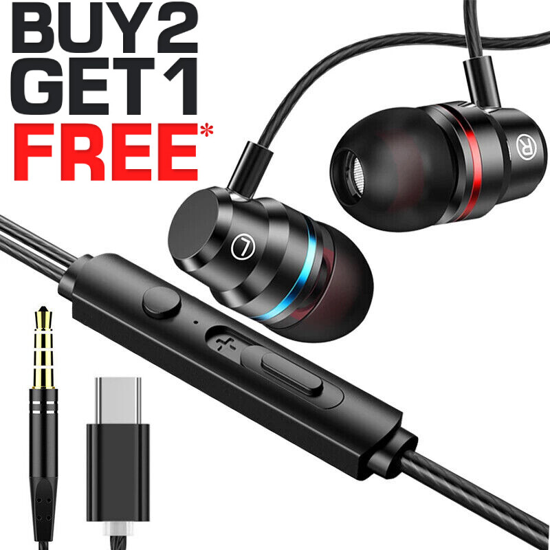 HIFI Bass Stereo Wired Earbuds Headset In-Ear Earphone Headphone MIC 3.5mm USB-C