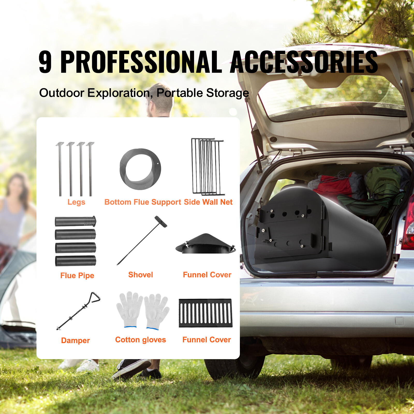 VEVOR Portable Wood Stove Camping Hot Tent BBQ Stove 118 in for Outdoor w/ Pipes