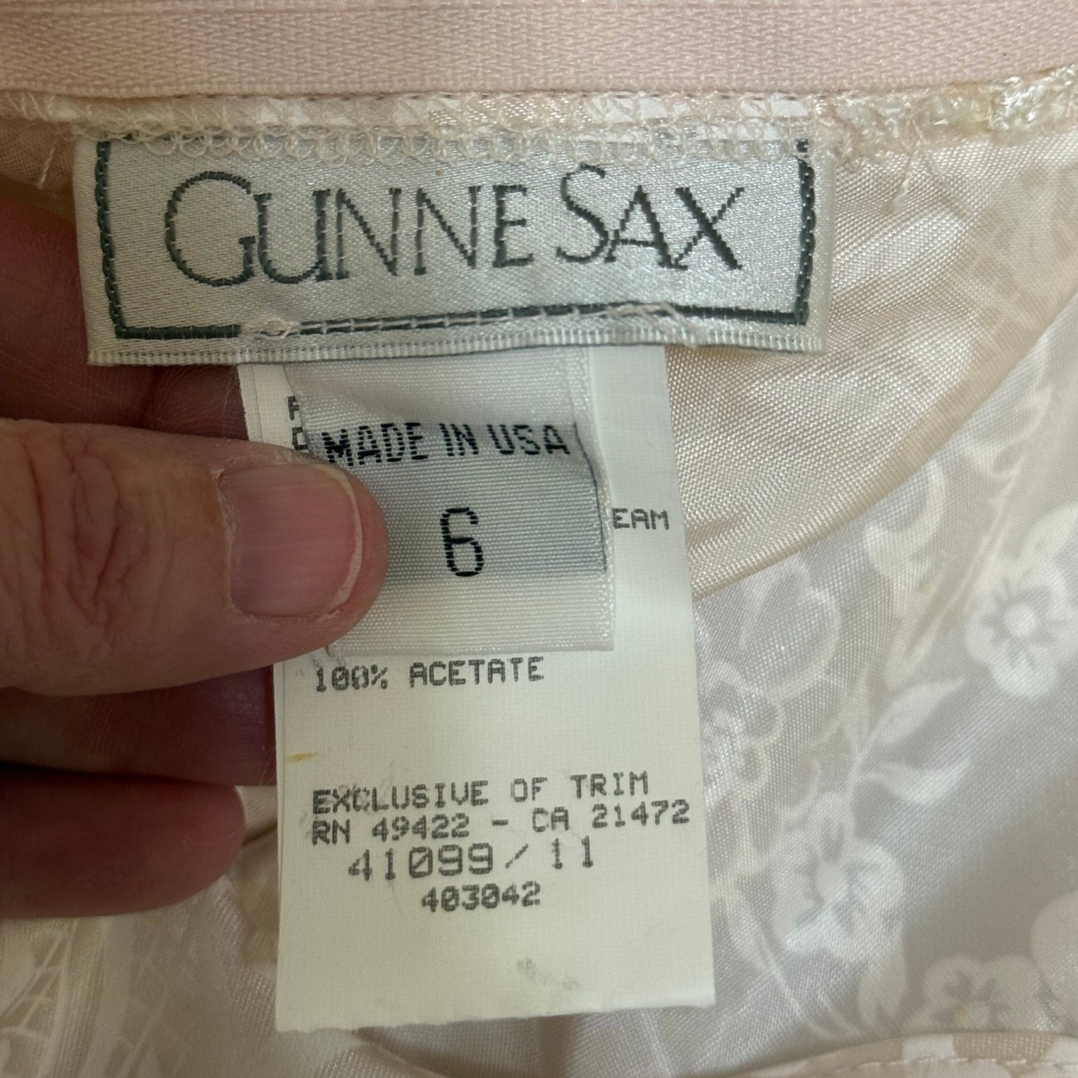 Vintage Gunne Sax Girls Dress 6 Champagne Lace Pearl Damask Victorian Formal USA