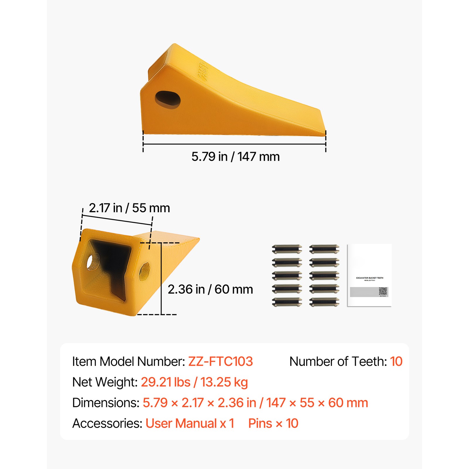 Uimoso 10 Pack 230SP Bucket Teeth with Pins 23 230 Series Excavator Bucket Teeth