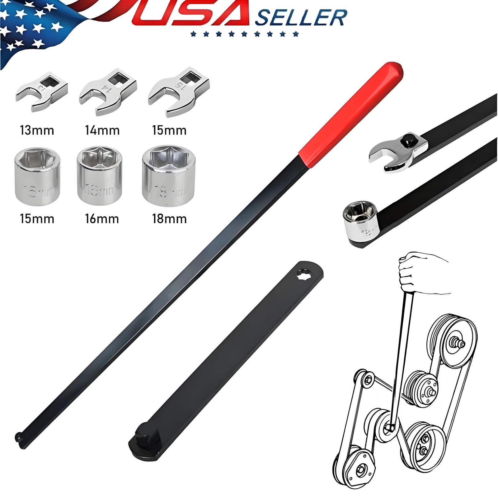 8pc SERPENTINE TIMING BELT TENSION TOOL KIT Idler Pulley Crow Foot Socket Wrench