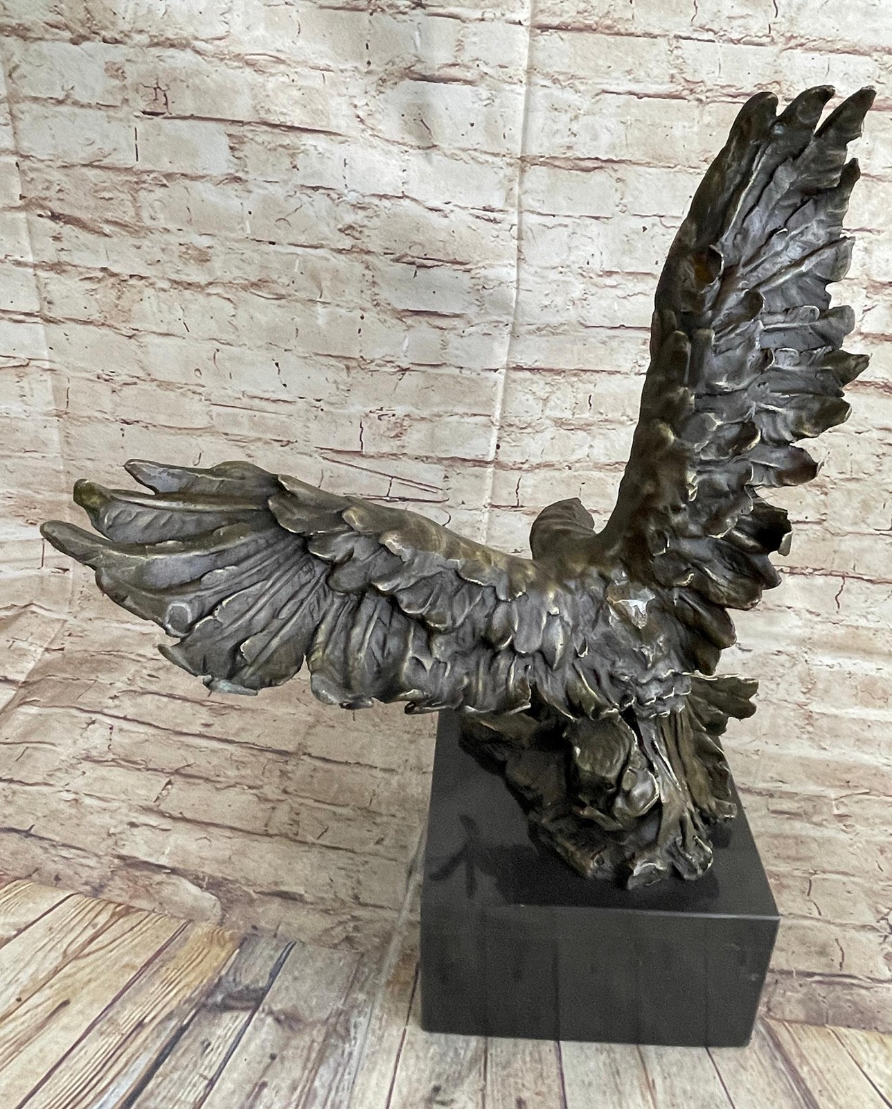 Eagle Landing with Outstretched Talons Bronze Sculpture Statue on Marble Base
