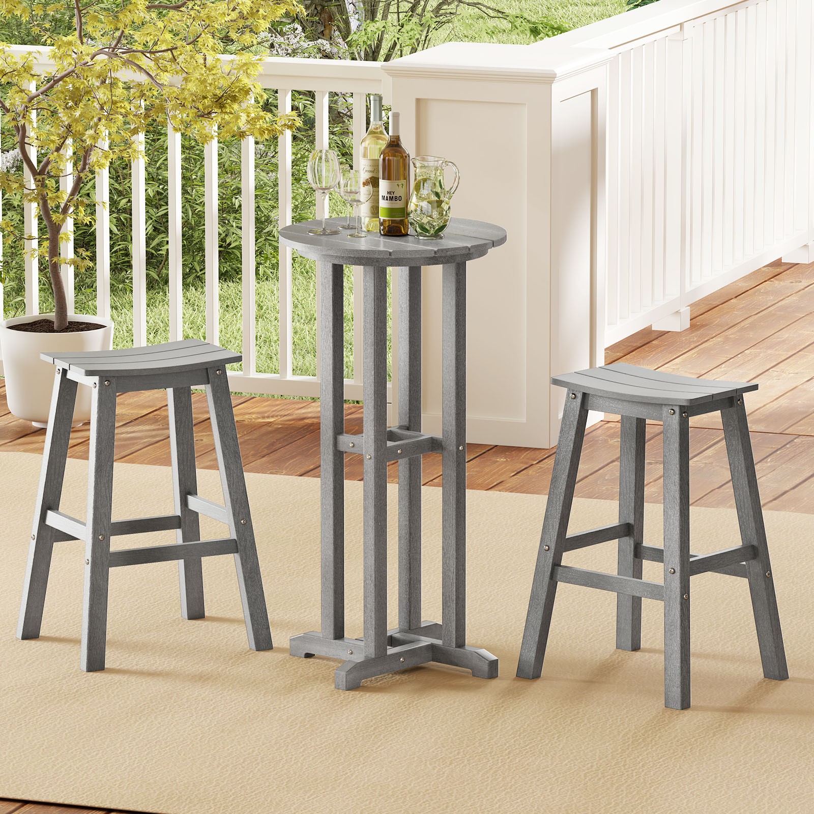 21.5" Round Bar Table Patio HDPE Bar Height Dining Table w/ Slatted Tabletop