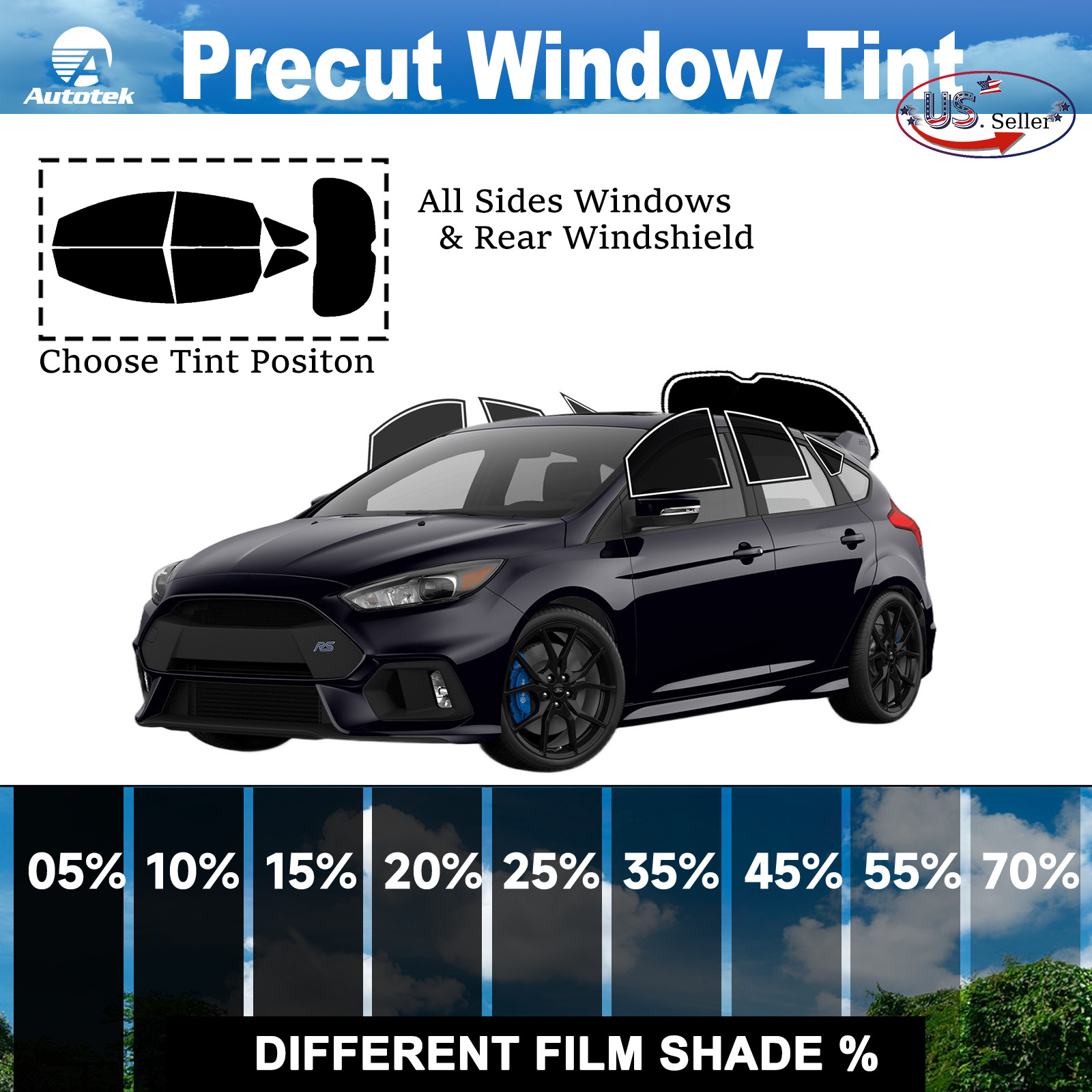 PreCut All Sides Window Film Any Tint Shade % For Ford Focus Hatchback 2012-2018