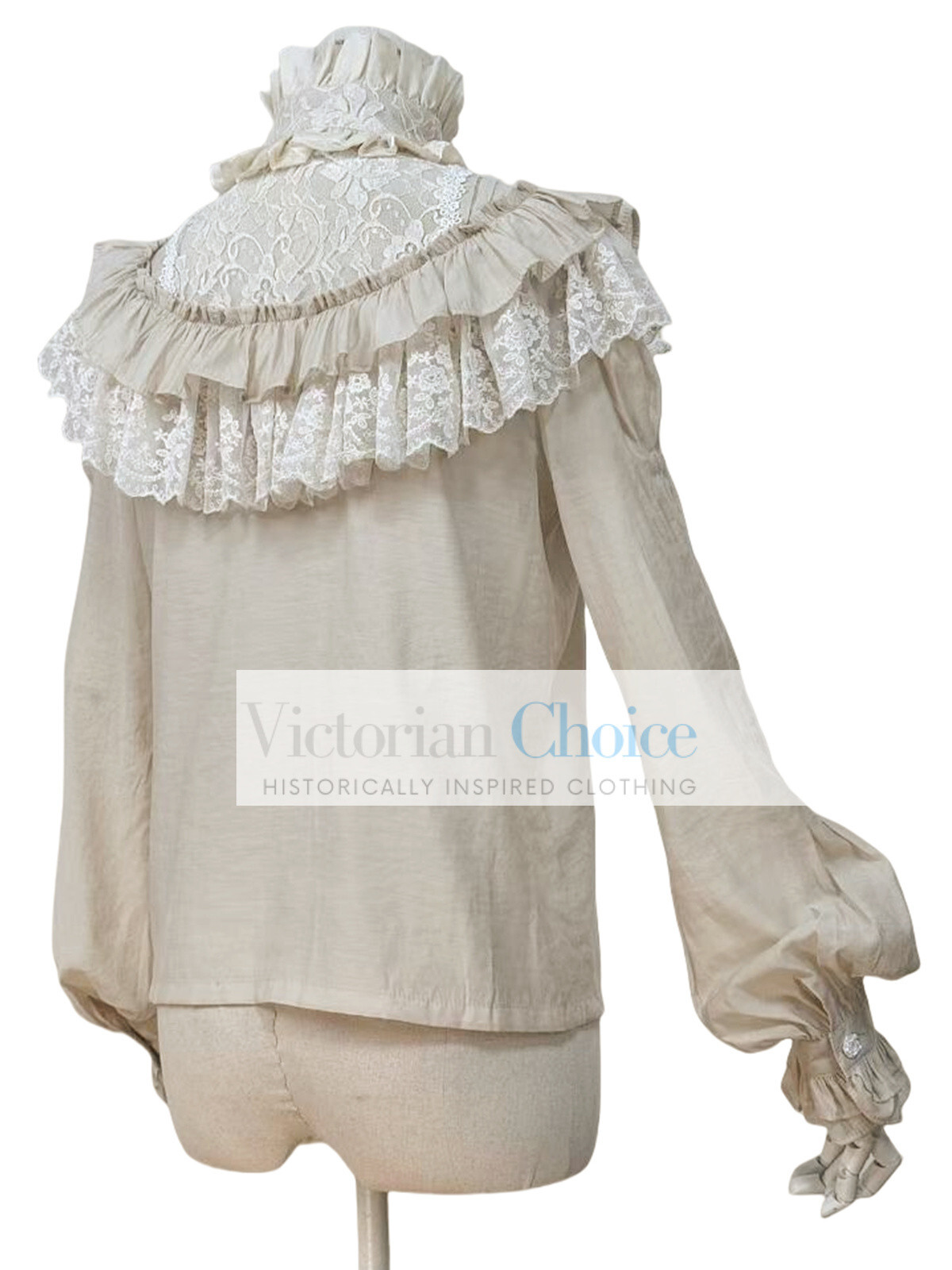 Victorian Edwardian Romantic Vintage High Collar Blouse Shirt Steampunk Top B008