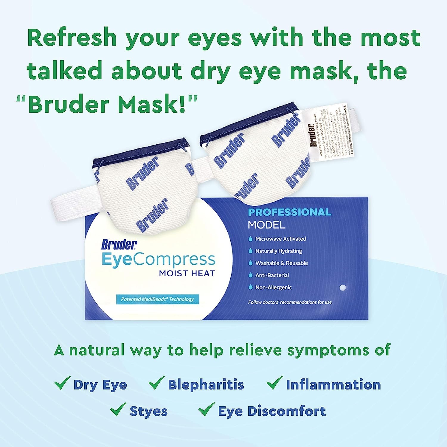 1 Pack Bruder Moist Heat Eye Compress - Professional Model Microwave Activated