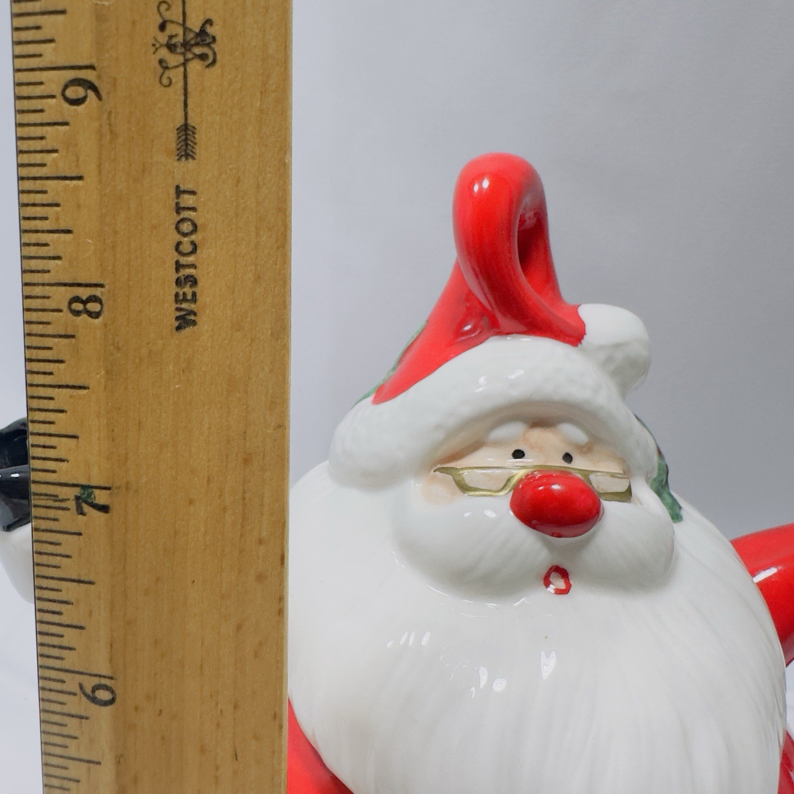 Omnibus OCI Painted Mr. Santa Claus Ceramic Teapot Christmas Tea Pot Candy Cane