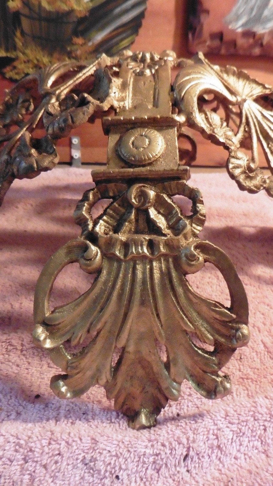 Antique Gilt Bronze Chandelier Base Ornate Acanthus Leaf Motif Louis XV Rococo