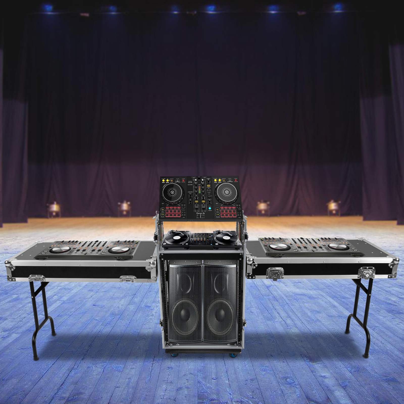 14U PA DJ Rack / Road Case Slant Mixer Top Rack with 2* DJ Table Tops 661.39lbs