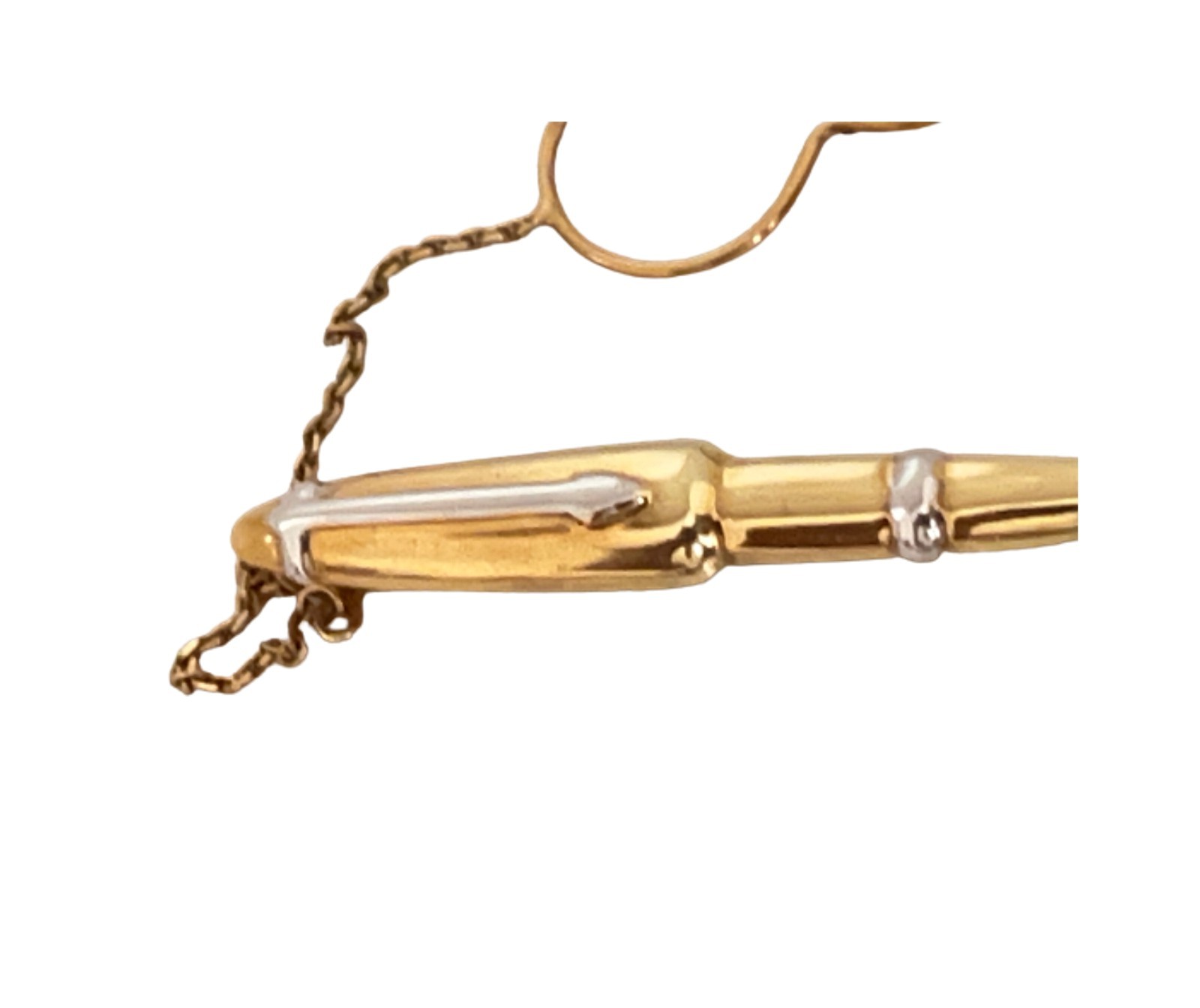 Unique Gold tie clip miniature fountain pen in yellow and white gold France