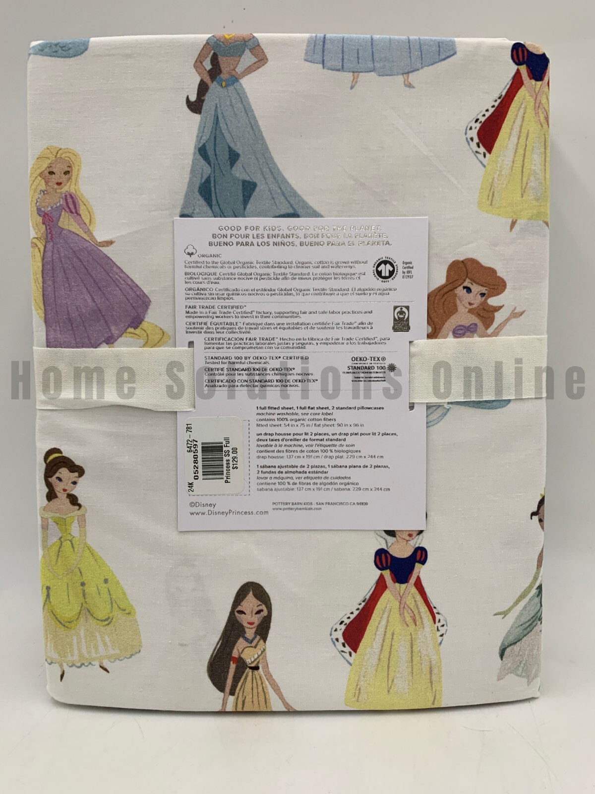 Pottery Barn Disney Princess Organic Cotton Sheet Set Full White Multi #7019