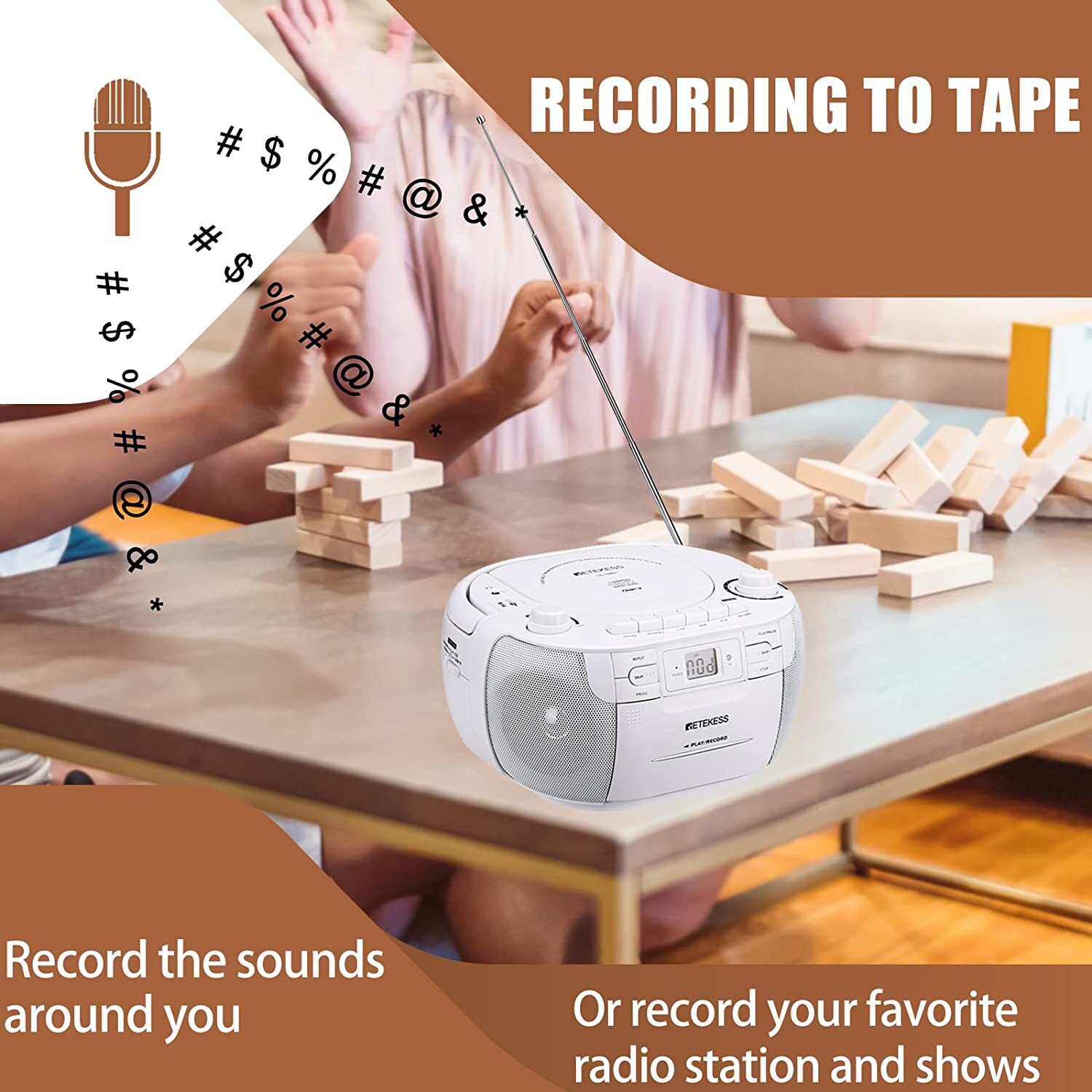 TR621 Portable AM/FM Radio CD/Cassette Tape Player Combo Record Boombox Speaker