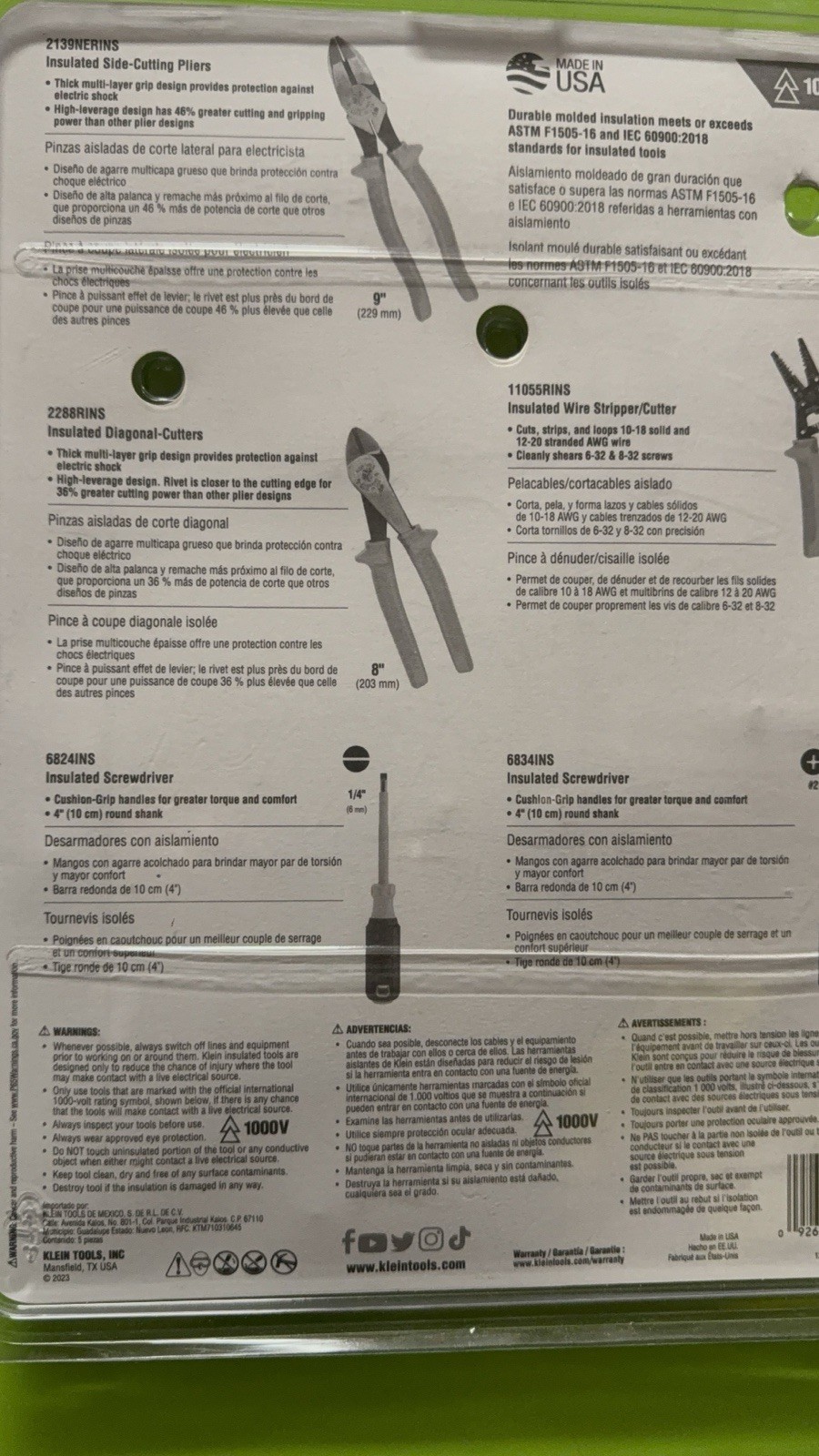 NEW Klein Tools 1000V 5-Piece Insulated Tool Kit Safety 9415R