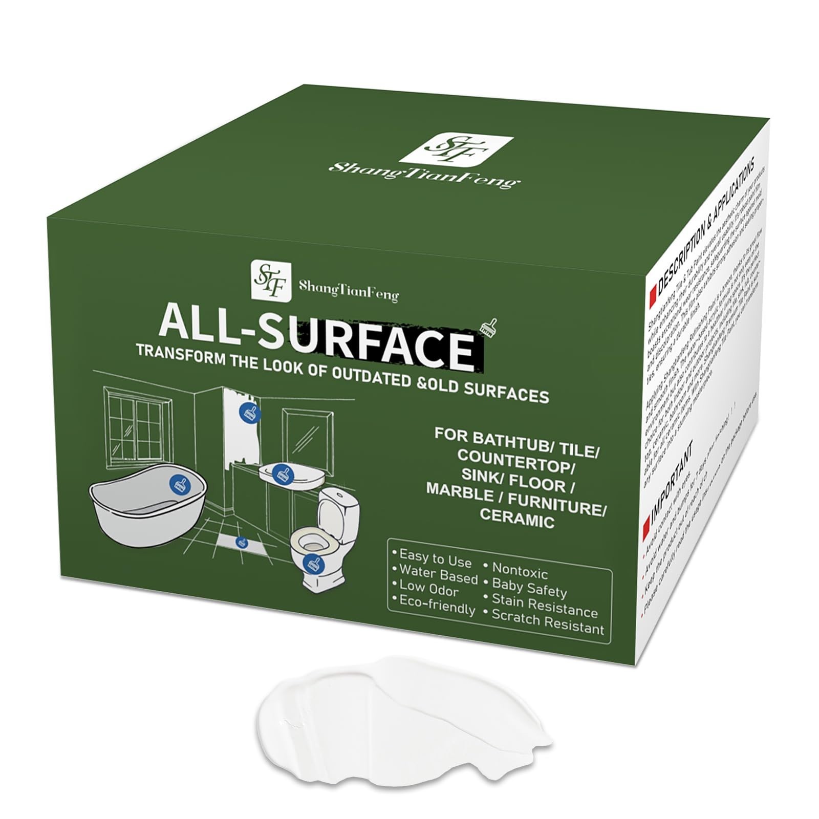 Ceramic Tub & Tile Refinishing Kit (White) 32Oz, Waterproof Low Odor for Bathtub