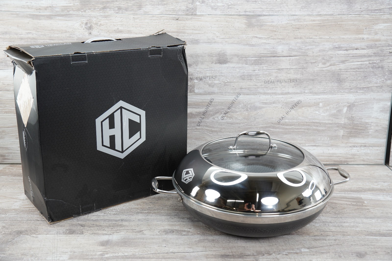 HexClad Hybrid Nonstick 14" Inch Wok W/ Stainless Steel Lid USED #7564