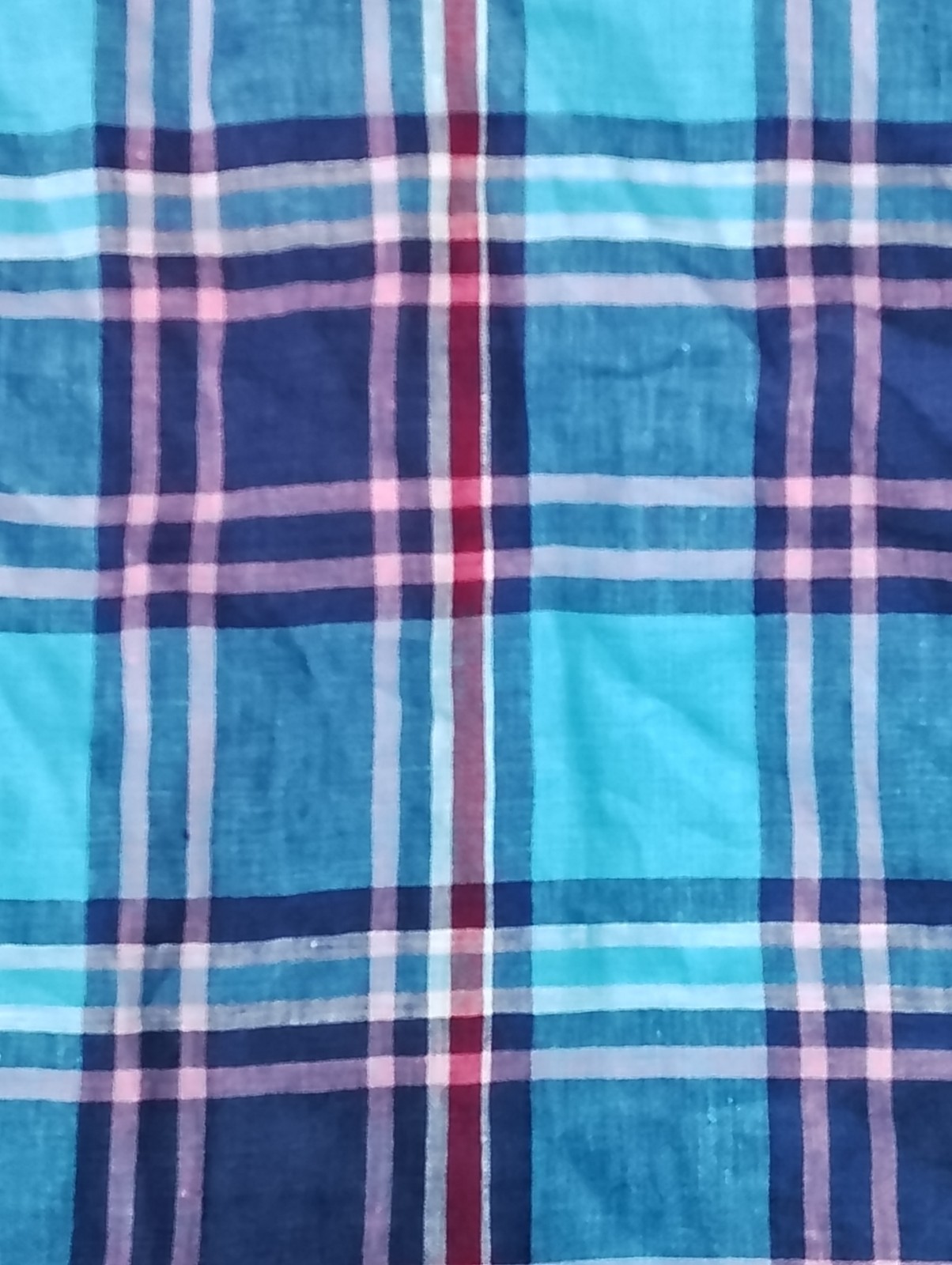 BUGATCHI Turquoise & Pink PLAID Mens LINEN Shirt Classic Shaped Fit L/XL 48"