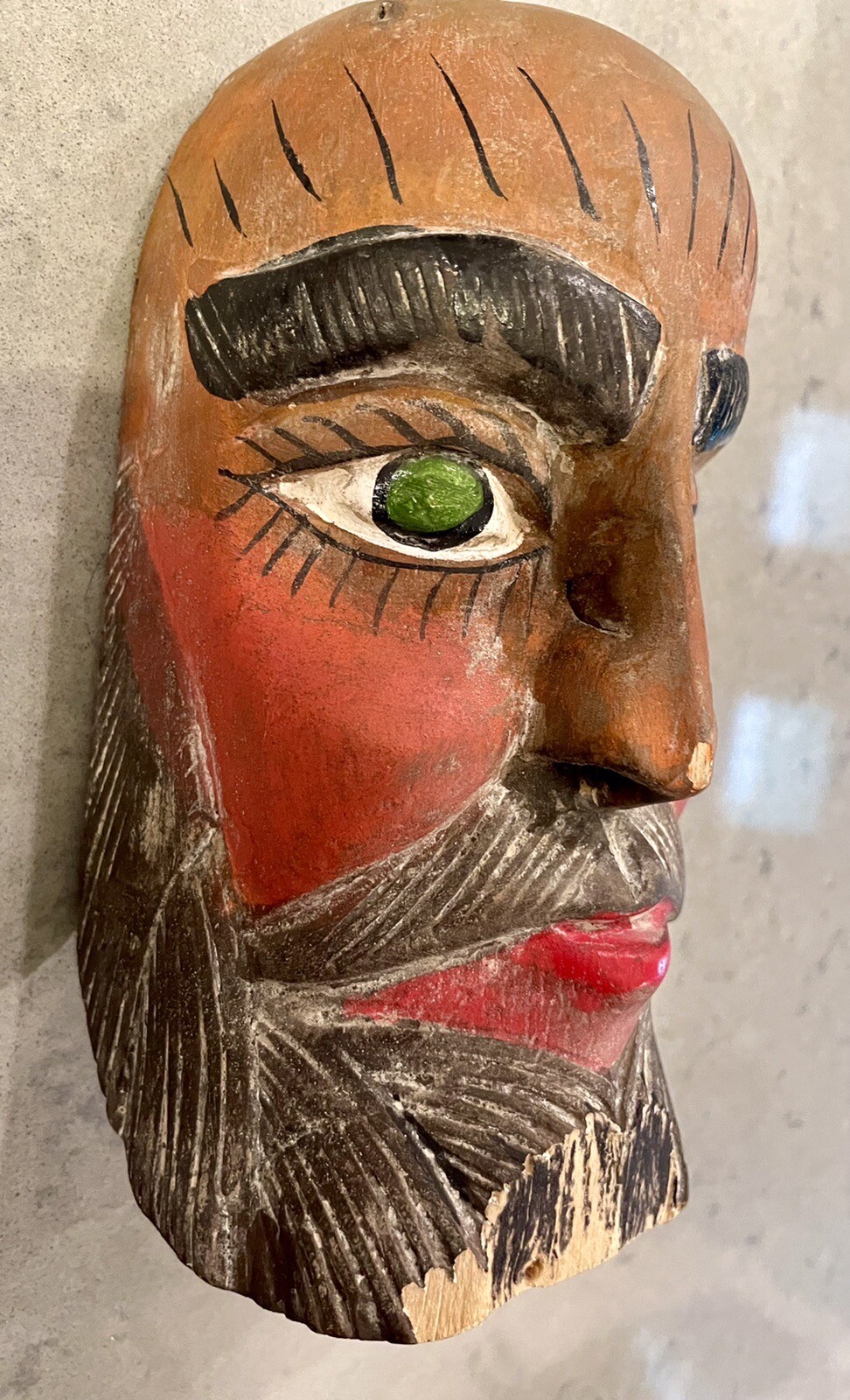 Antique MEXICAN Michoacan FOLK ART Vintage Man FACE WOOD DANCE Festival mask