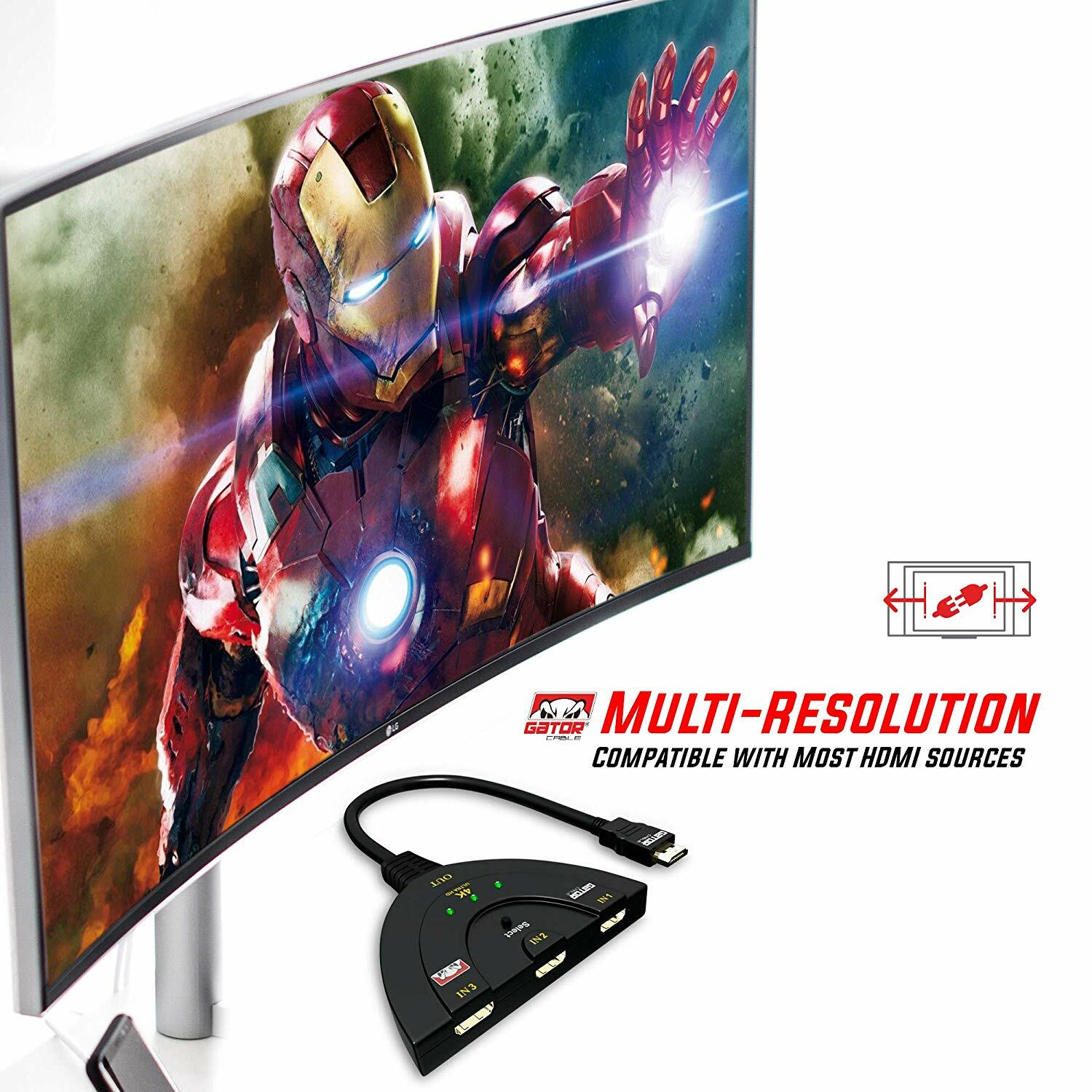 4K HDMI 2.0 Cable Auto Switch Switcher Splitter Adapter 3 In to 1 Out Devices