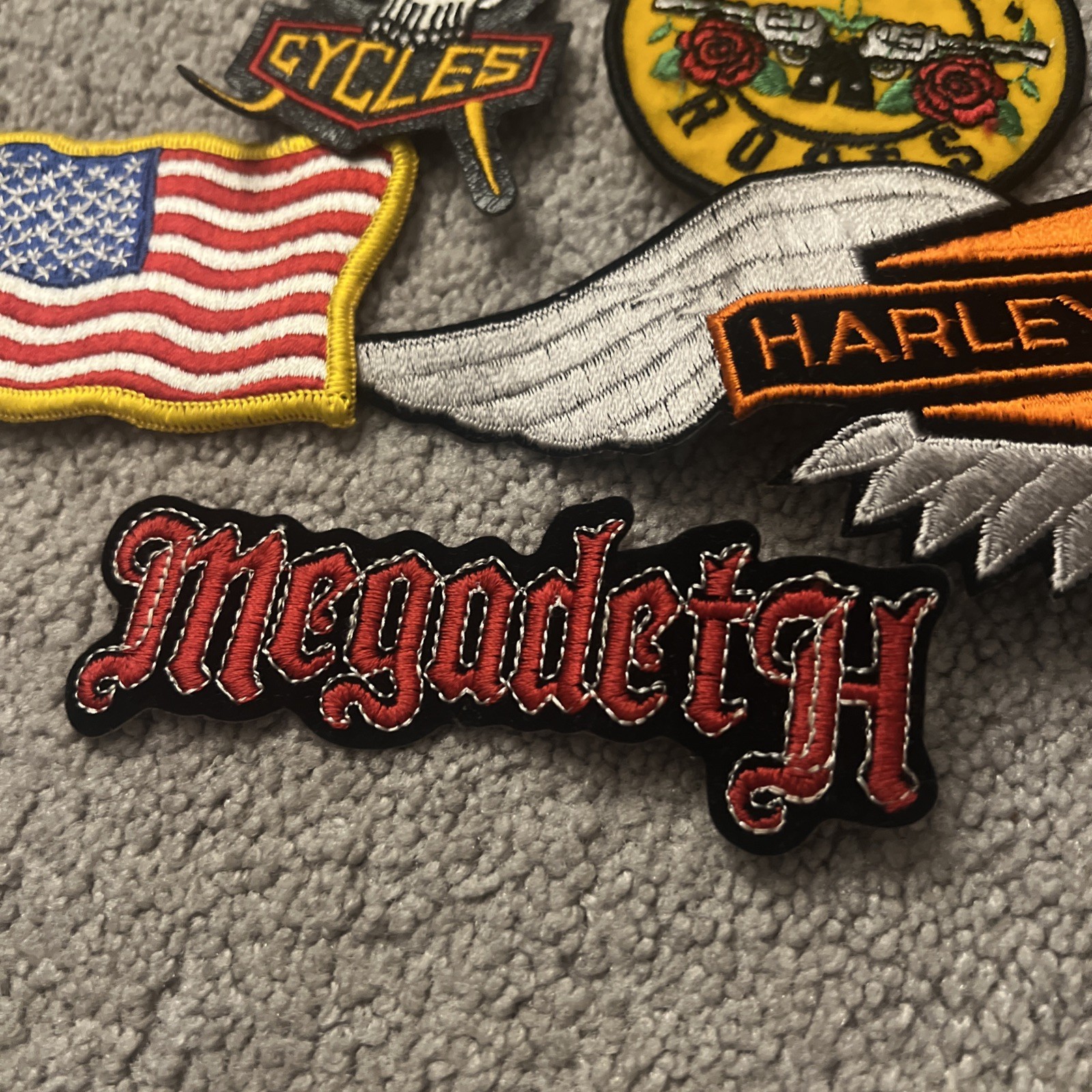 Vintage Lot Of 9 Motorcycle Patches Harley Davidson, Ride to Live, Guns N Roses